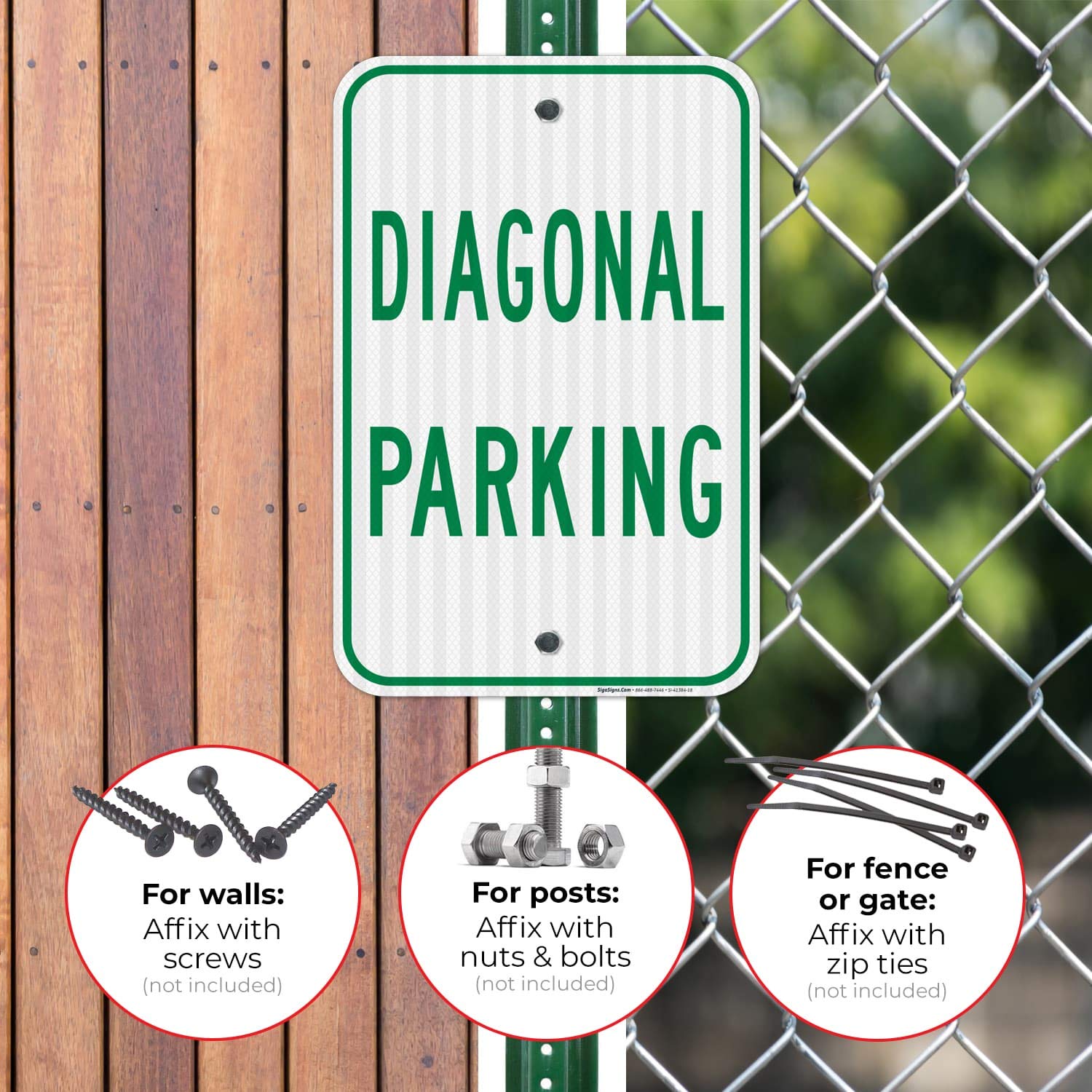 12x18 Inch Diagonal Parking Sign - 3M EGP Reflective .063 Aluminum - Fade Resistant & Easy Mounting - Indoor/Outdoor Use - Made in USA - Perfect for Parking Lots, Garages & Driveways