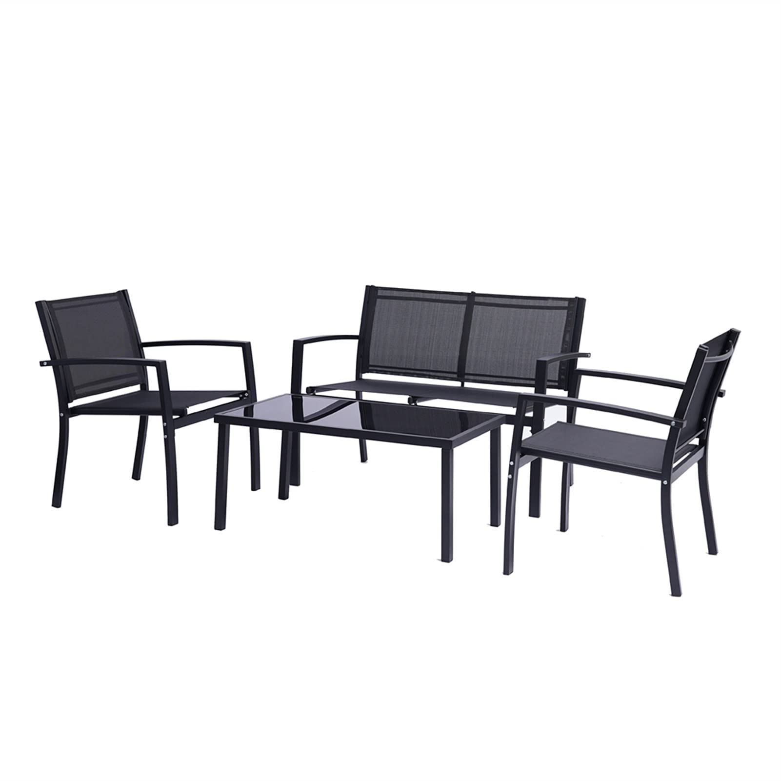 4-Piece Outdoor Patio Furniture Set - Garden Conversation Set with Glass Coffee Table for Poolside, Lawn, Porch & Backyard Relaxation