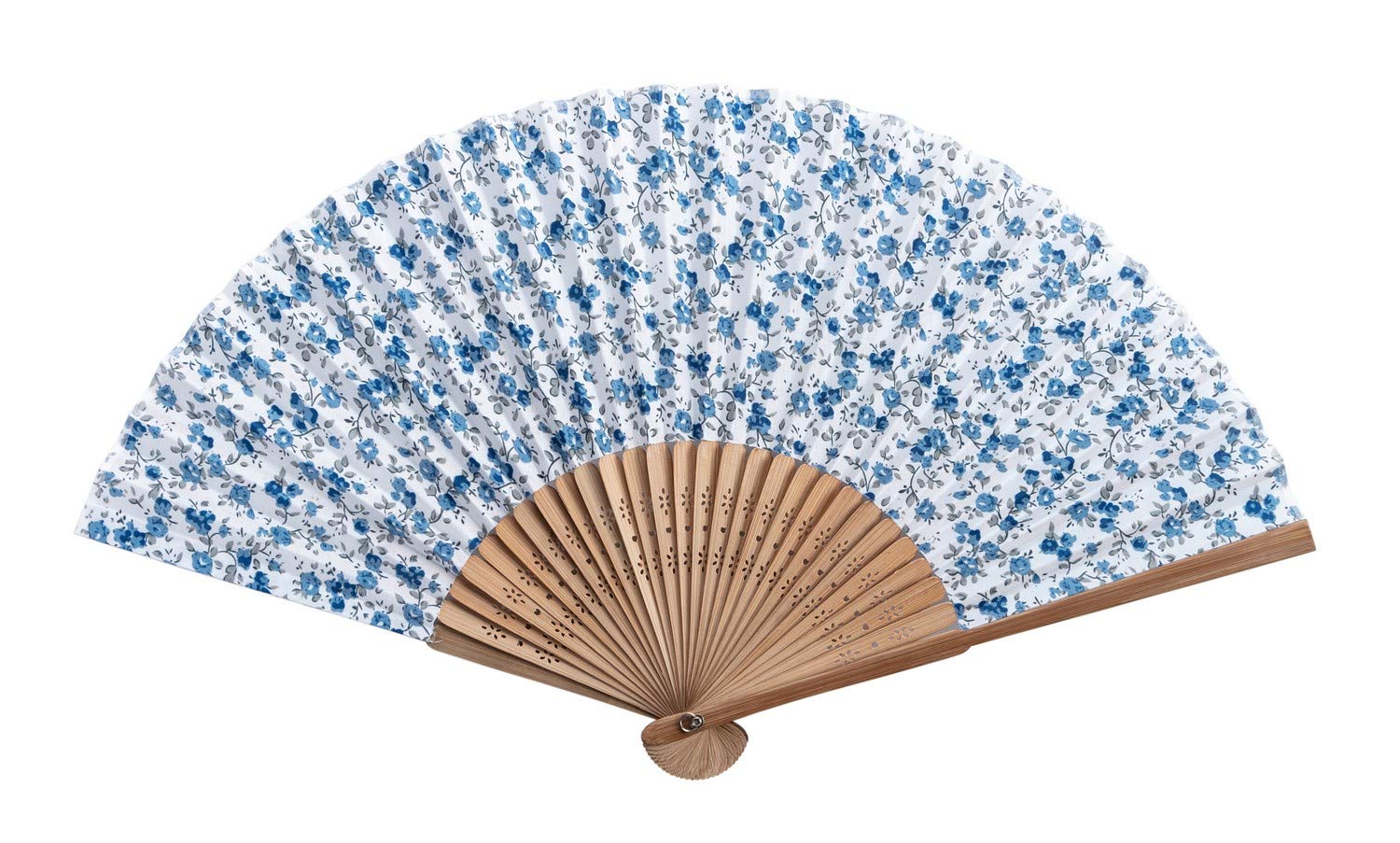 Elegant Blue Floral Printed Hand Fan - Portable & Stylish Cooling Accessory for Summer, Weddings, and Outdoor Events