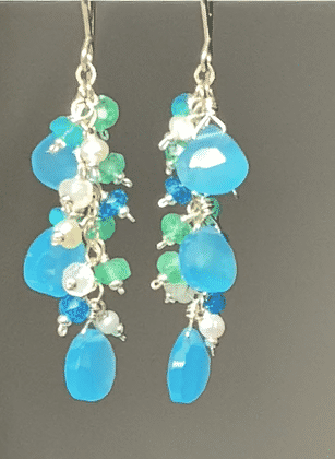 Blue Chalcedony Moonstone Green Topaz Sterling Silver Dangle Earrings | Elegant Boho Jewelry for Women | Perfect for Weddings, Parties & Everyday Wear