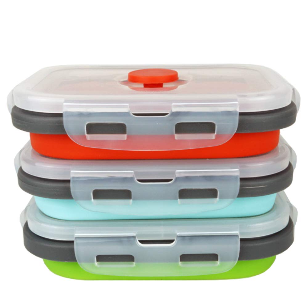 ECOmorning 3-Piece Collapsible Silicone Food Storage Containers Set with Airtight Lids - Microwave, Freezer & Dishwasher Safe (350ML) - Perfect for Meal Prep, Lunch Box & Leftovers Storage