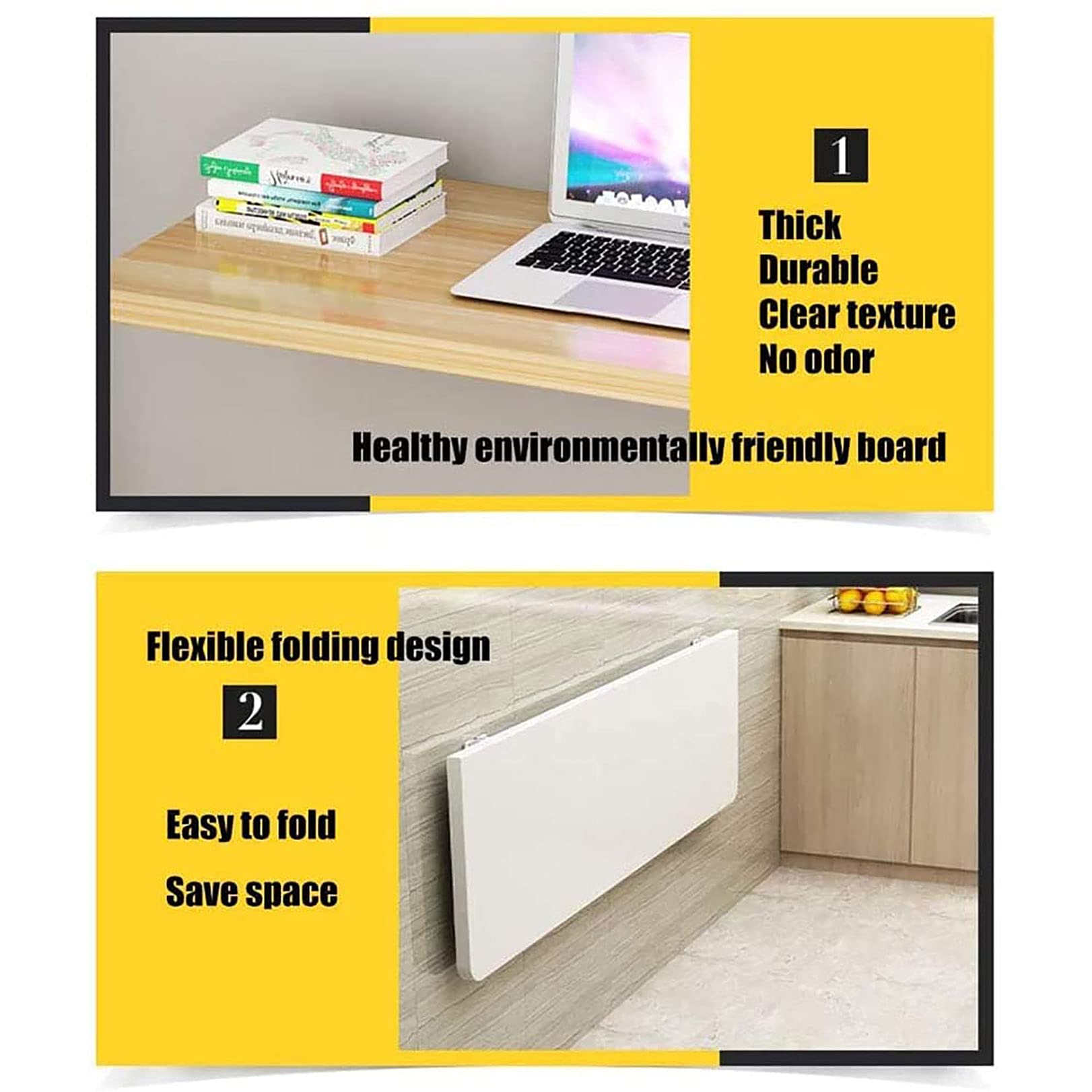 Space-Saving Folding Wall-Mounted Drop-Leaf Table - Solid Wood Fold Down Kitchen Table & Workbench - Heavy Duty Wall Mount Computer Desk for Small Apartments, Tiny Homes & Kitchen Extensions
