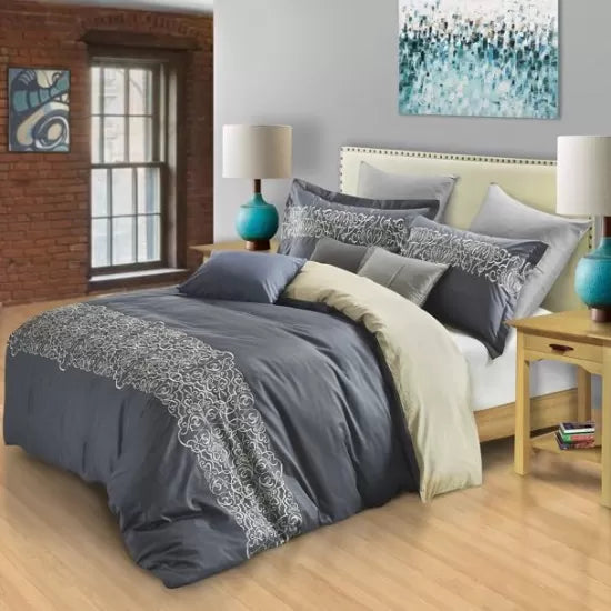 Harrison Cotton 300 Thread Count Duvet Cover Set - Queen Size, Soft & Breathable Bedding Set for All Seasons - Perfect for Master Bedroom, Guest Room & Hotel Use