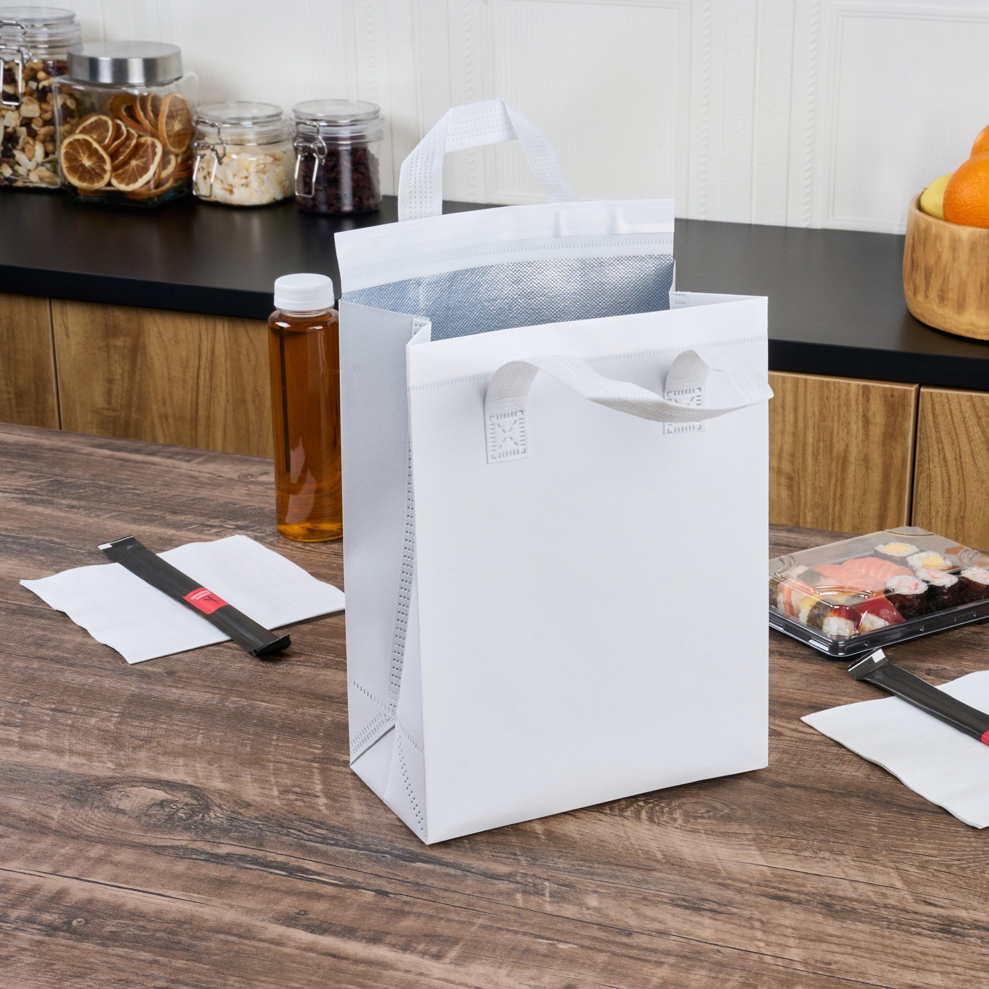 Premium White Insulated Takeout Food Bags - Tamper Evident, 8.25
