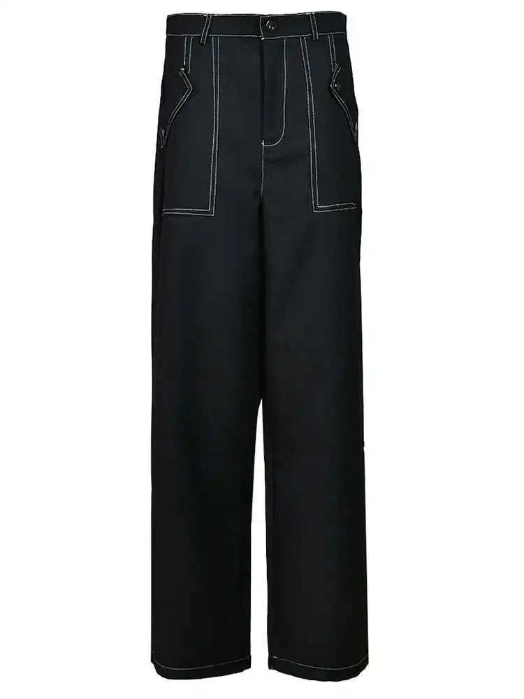Black Women's Two-Piece Suit Set - Big Size Jacket & Wide Leg Pants with Lapel Design | Long Sleeve Fashion Outfit for Spring & Fall 2025 | Perfect for Office Wear, Business Meetings & Formal Occasions