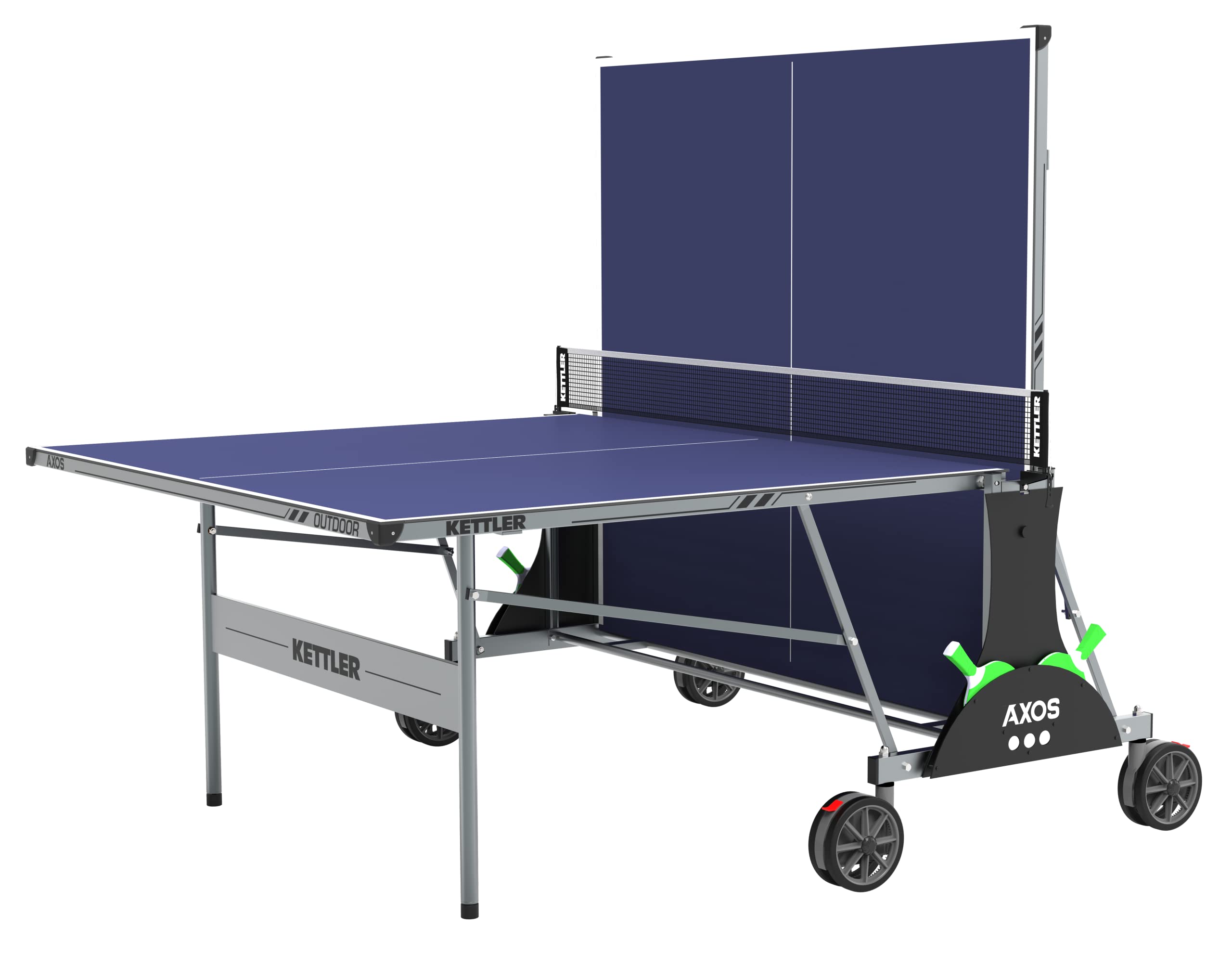 KETTLER Sport Axos Outdoor Ping Pong Table Set with 2 Rackets & 3 Balls - Professional Grade Table Tennis Equipment for Backyard, Patio & Game Room Fun