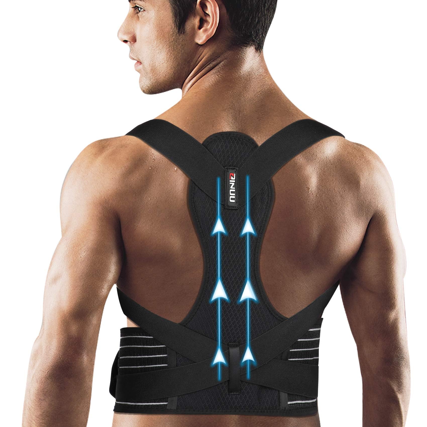 ZINUU Adjustable Posture Corrector for Men & Women - Breathable Back Brace for Pain Relief & Posture Support (27-47 Inch Waist) - Ideal for Office Work, Driving & Daily Activities