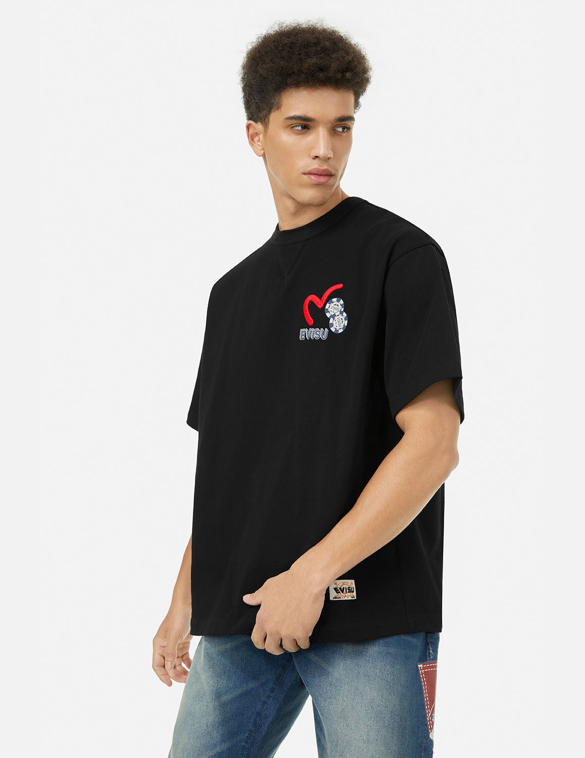 Vintage Ebisu Poster Appliqué & Seagull Embroidery Graphic T-Shirt - Japanese Streetwear Fashion for Men & Women | Perfect for Casual Wear, Anime Conventions & Urban Outfits