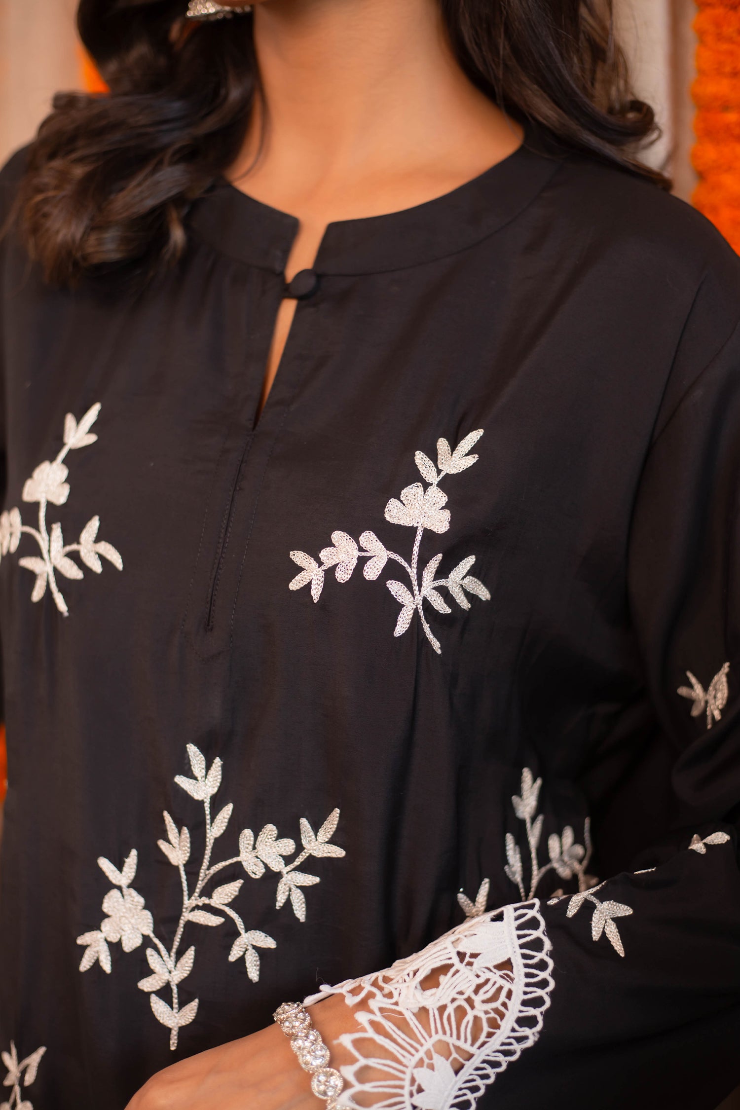 Elegant Saba Zari Work Long Kurta in Black Muslin - Perfect for Festivals, Weddings & Special Occasions