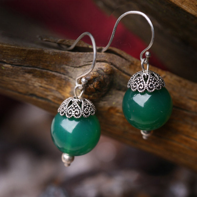 Green Agate Dangle Drop Hook Non-Pierced Earrings for Women - Clip On Fashion Jewelry for Parties, Weddings & Everyday Wear