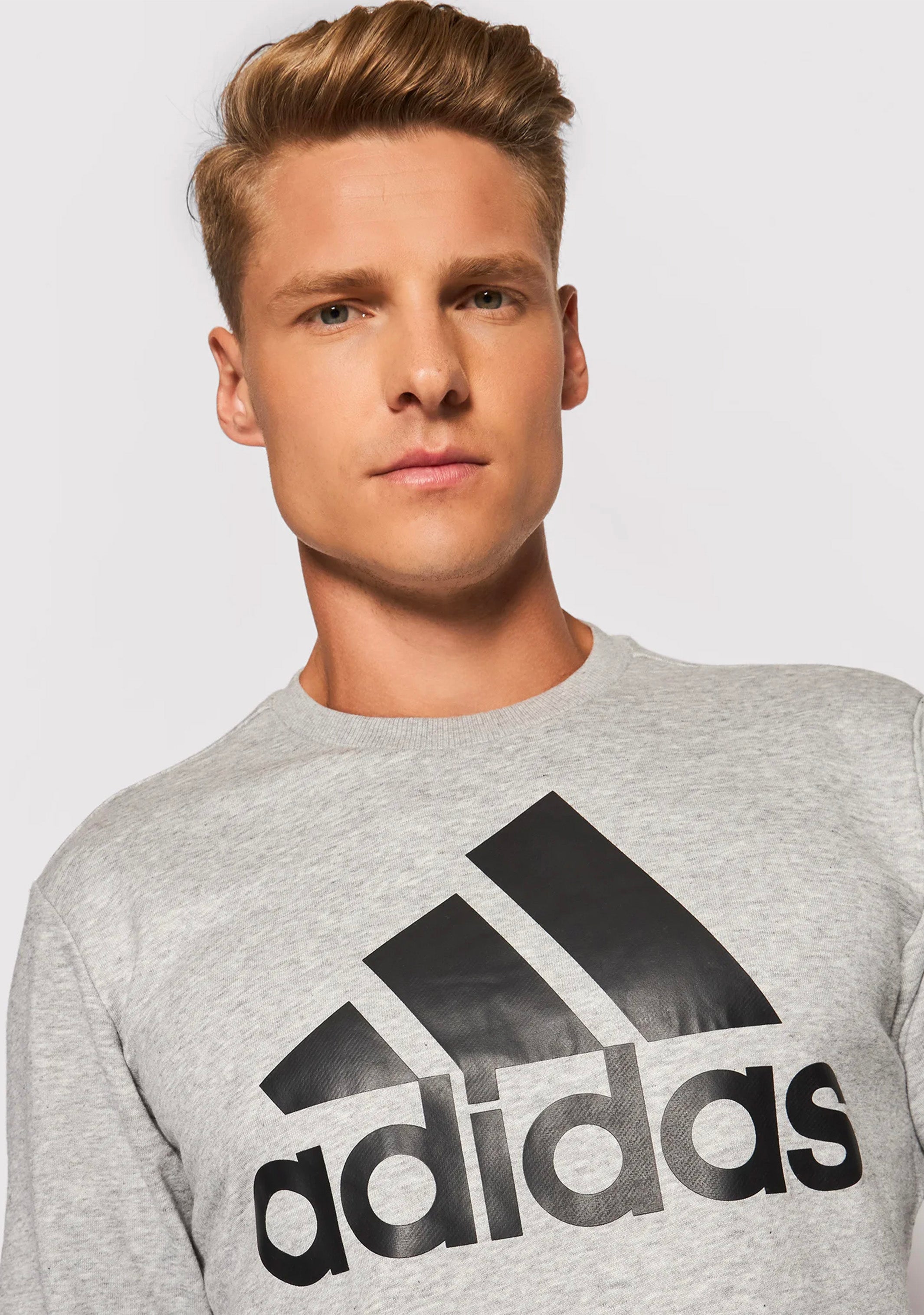 Adidas Men's Big Logo Sweatshirt - Gray Cotton Pullover Hoodie for Casual Wear, Gym & Street Style