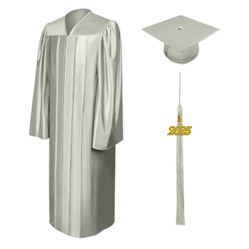 Shiny Silver Bachelor's Cap & Gown Set - Graduation Gown & Mortarboard for College & University Ceremonies - Perfect for Commencement, Photos & Academic Events