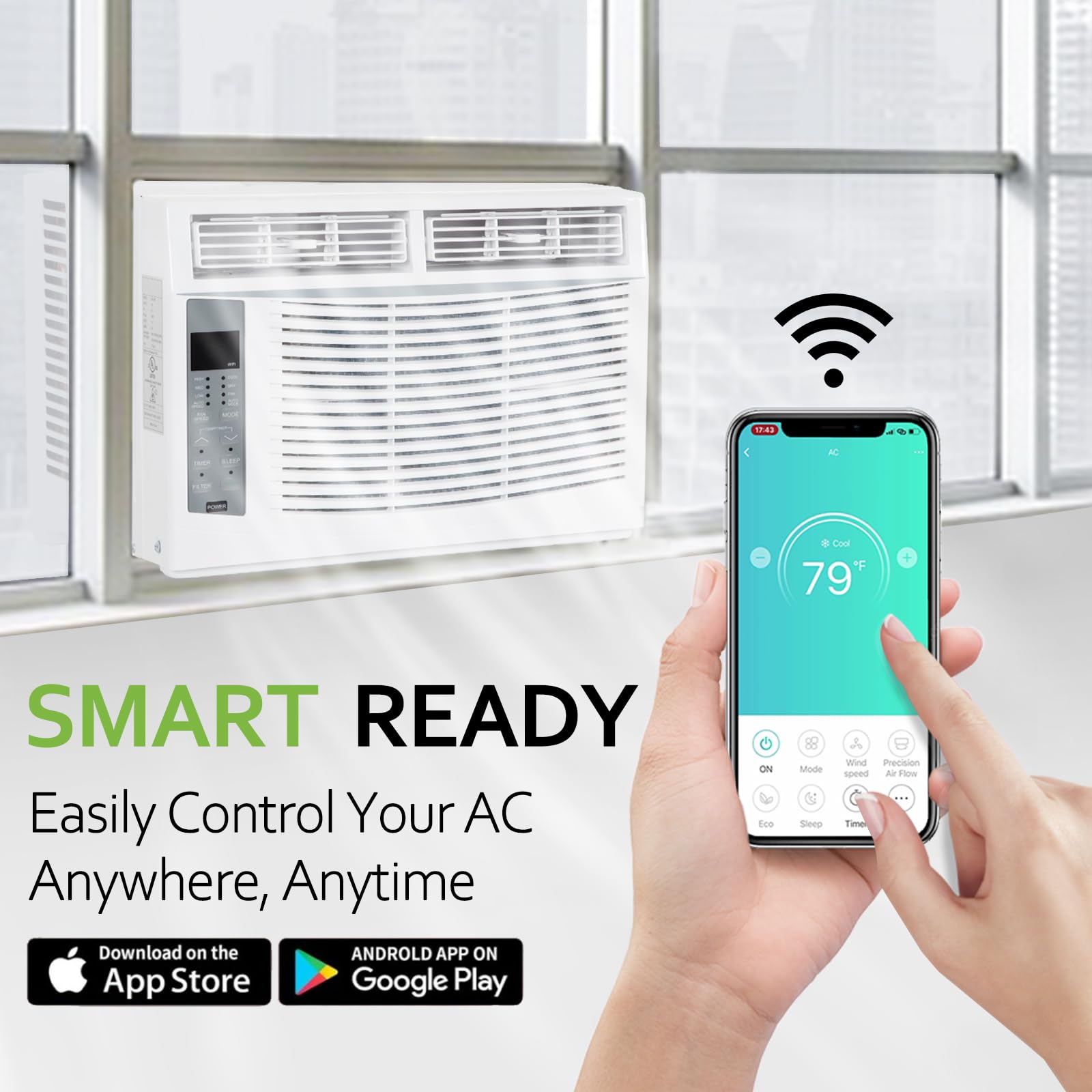6000 BTU Smart WiFi Window Air Conditioner with Remote Control - Energy Efficient, Easy Installation Kit - Cools Rooms Up to 250 Sq.Ft - Perfect for Bedrooms, Small Offices & Apartments