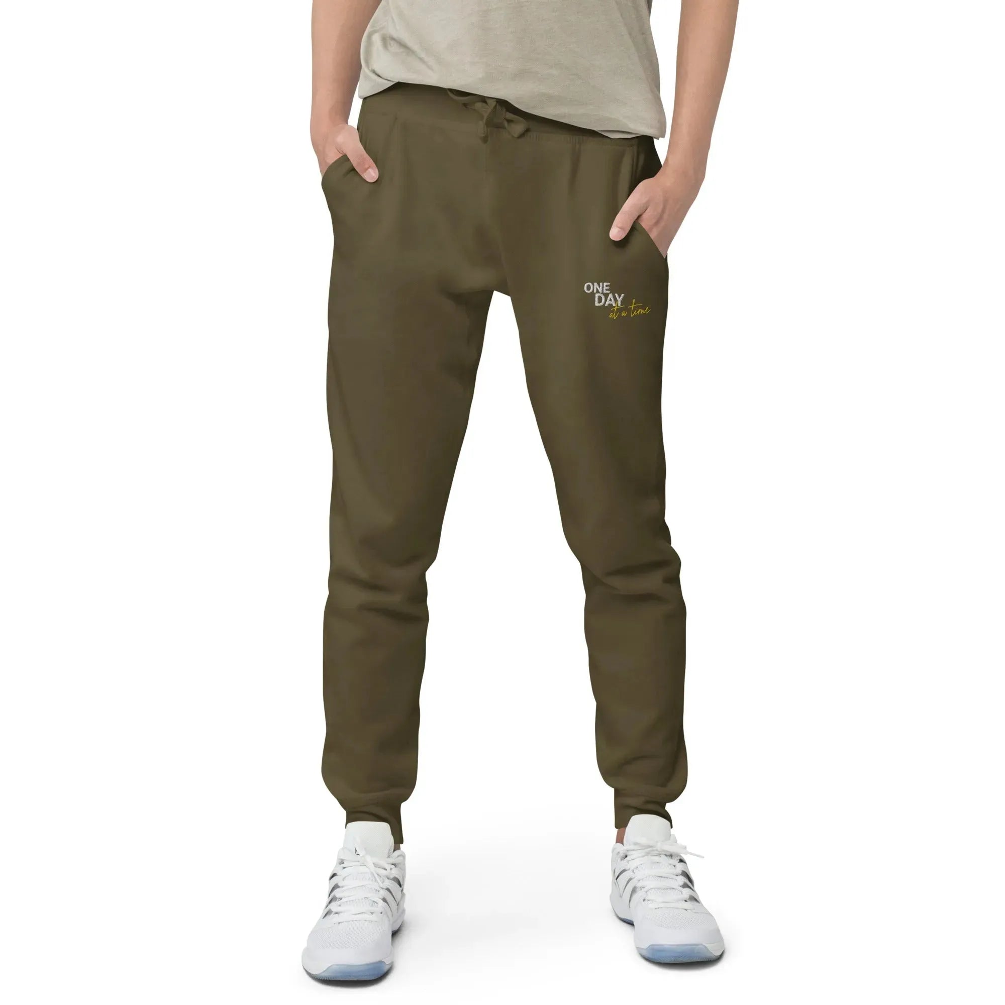 One Day At A Time Embroidered Unisex Fleece Sweatpants - Cozy Loungewear for Relaxing at Home, Yoga, and Casual Outings