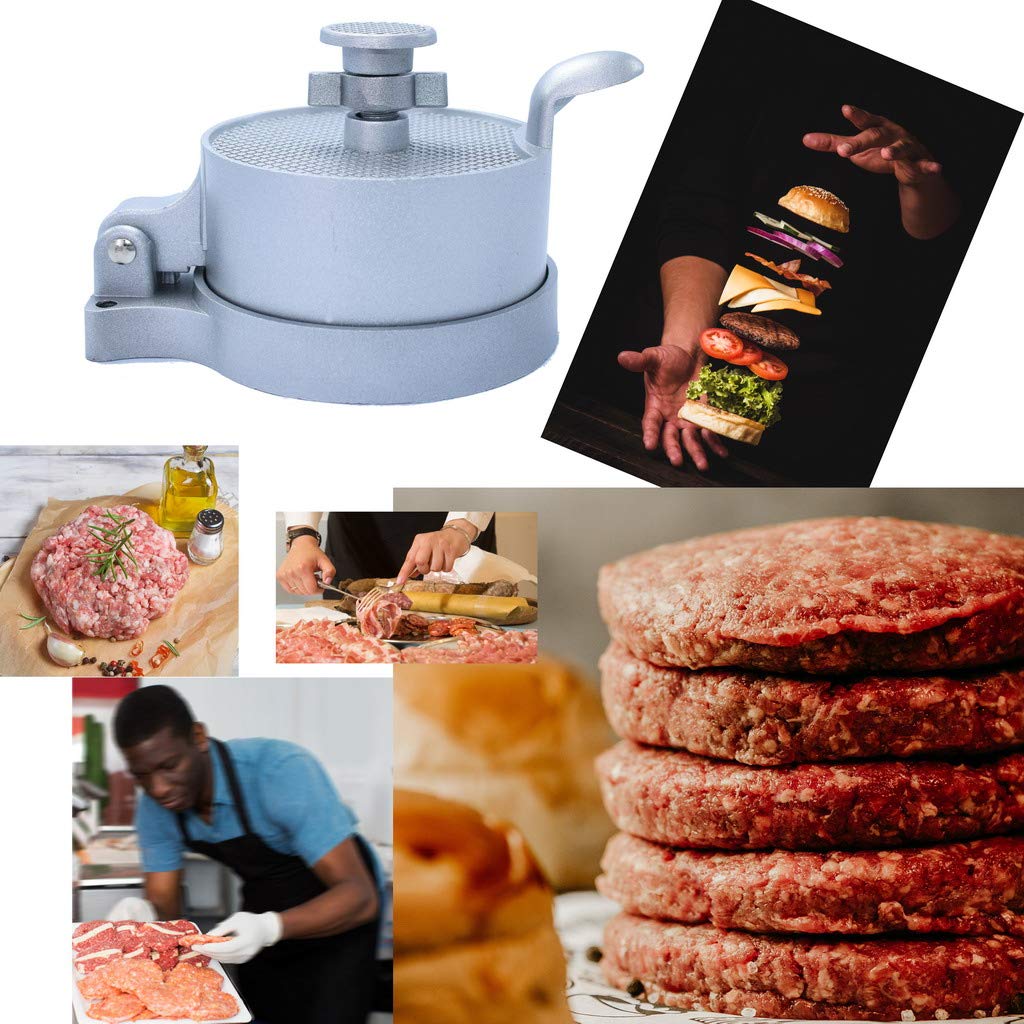 **Stainless Steel Burger Press with 50 Non-Stick Patty Papers - Adjustable Hamburger Maker for 1/4LB to 3/4LB Patties (4.5