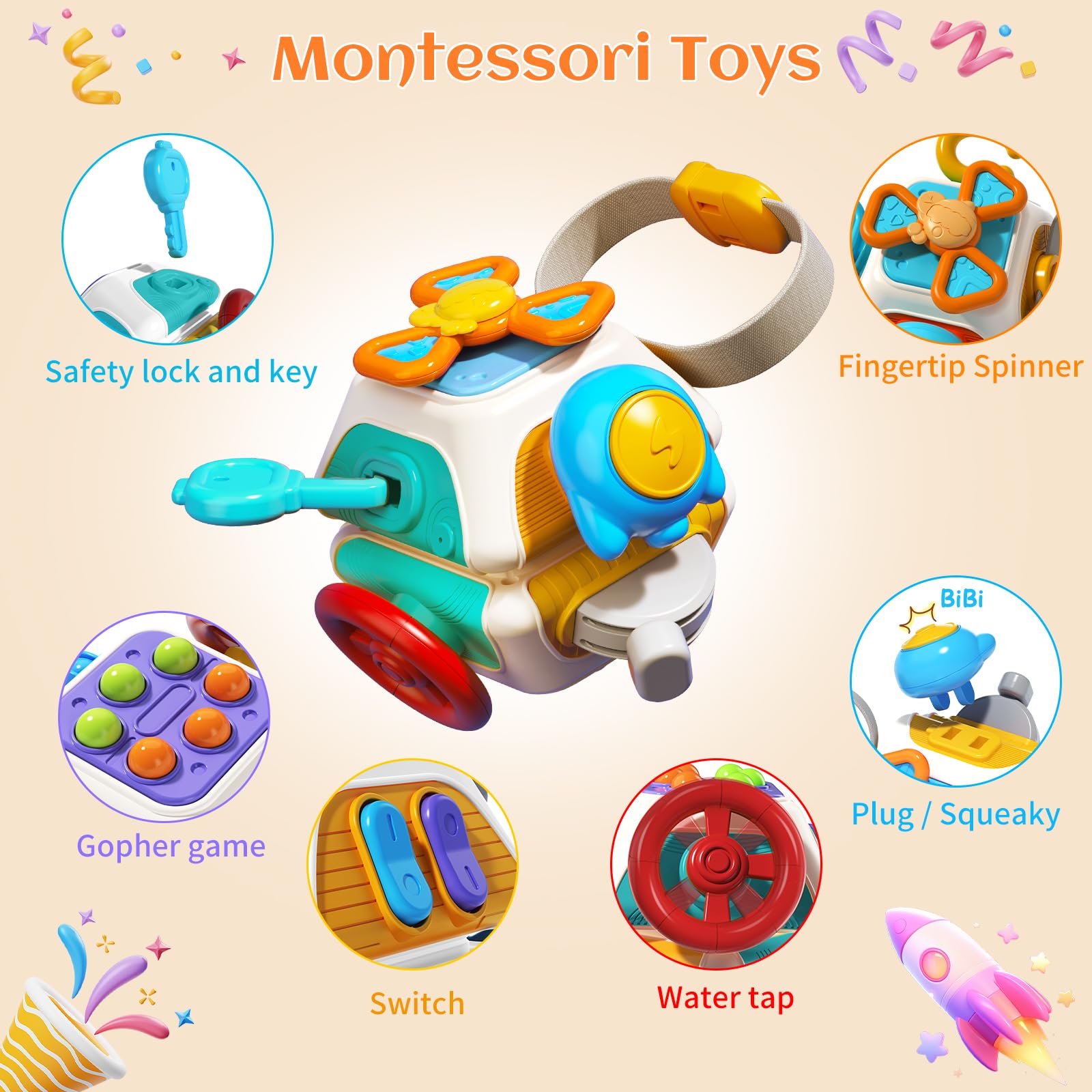 Montessori Sensory Toys for Toddlers 1-5 Years Old - Busy Cube with Airplane, Car & Travel Activities - Educational Learning Toys for Boys & Girls - Perfect for Easter Basket Stuffers & Travel Gifts (12-24 Months) - Ideal for Home, Classroom & Airplane Entertainment
