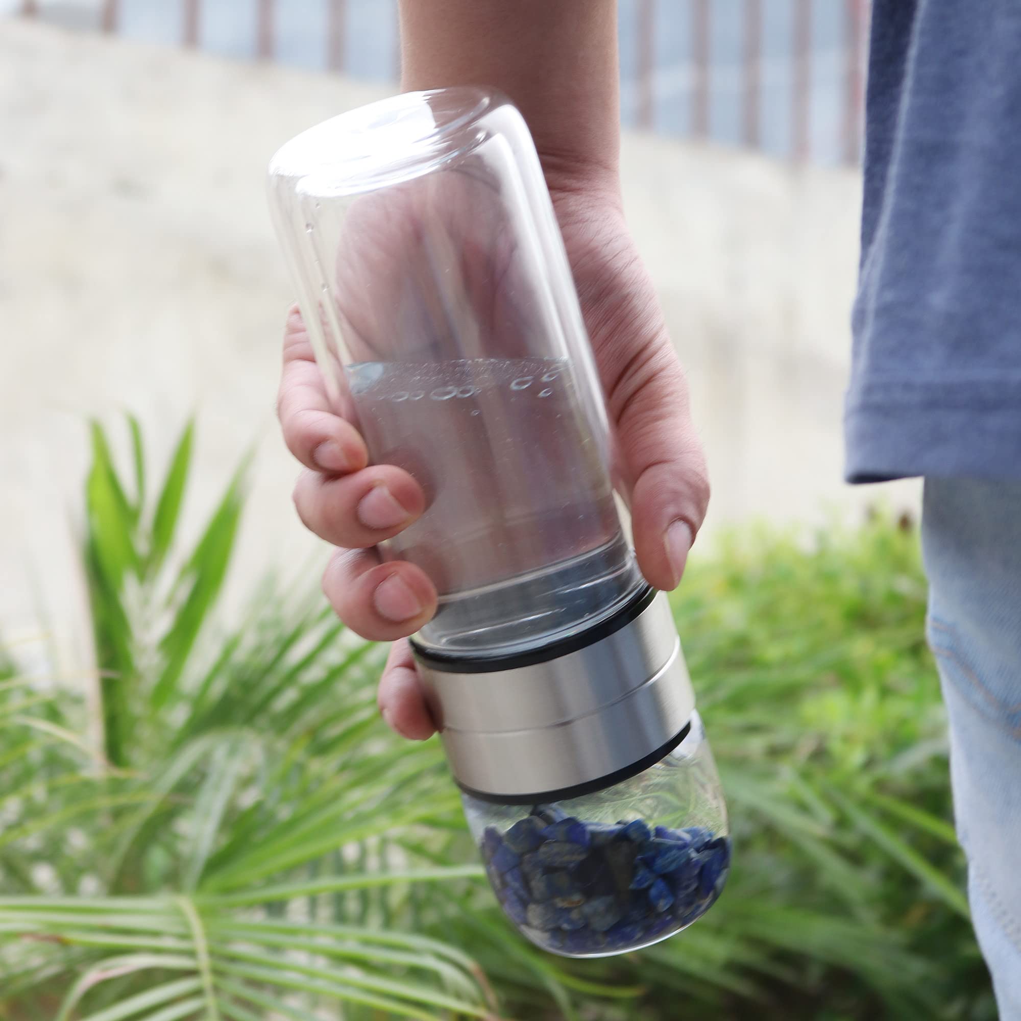 GEMHUB Crystal Water Bottle Set with Genuine Lapis Lazuli Gemstones | Gem Infused Water for Wellness & Hydration | Perfect for Yoga, Meditation & Daily Hydration