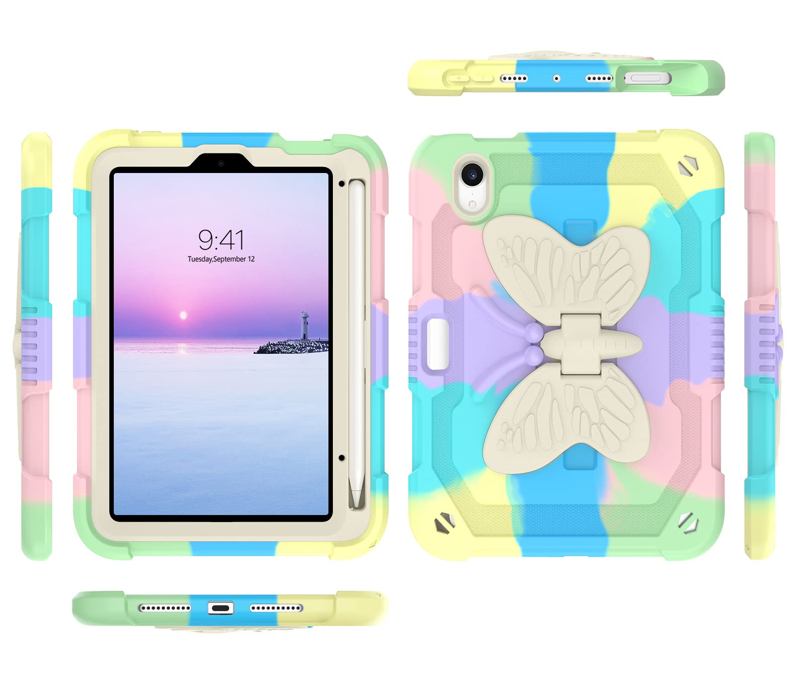 BENTOBEN iPad Mini 7 Case with Pencil Holder & Kickstand - Shockproof Protective Cover for iPad Mini 7th/6th Generation (2024/2021) - Heavy Duty Bumper Case for Kids, Boys & Girls - Green Design - Perfect for School, Travel & Outdoor Use