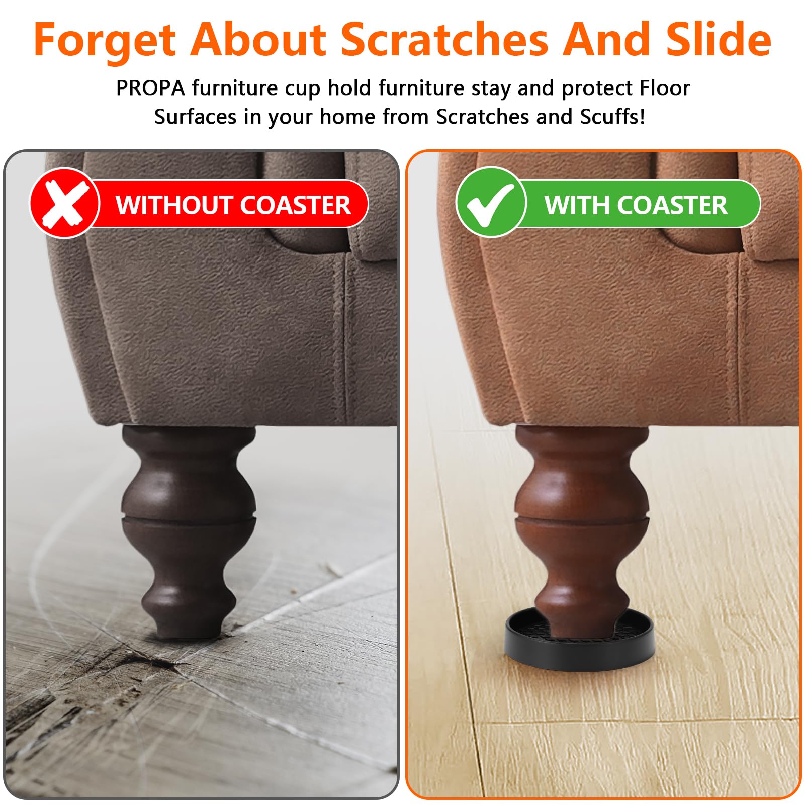 Non-Slip Furniture Coasters - Premium Rubber Pads for Hardwood Floors Protection | 4-Pack 3
