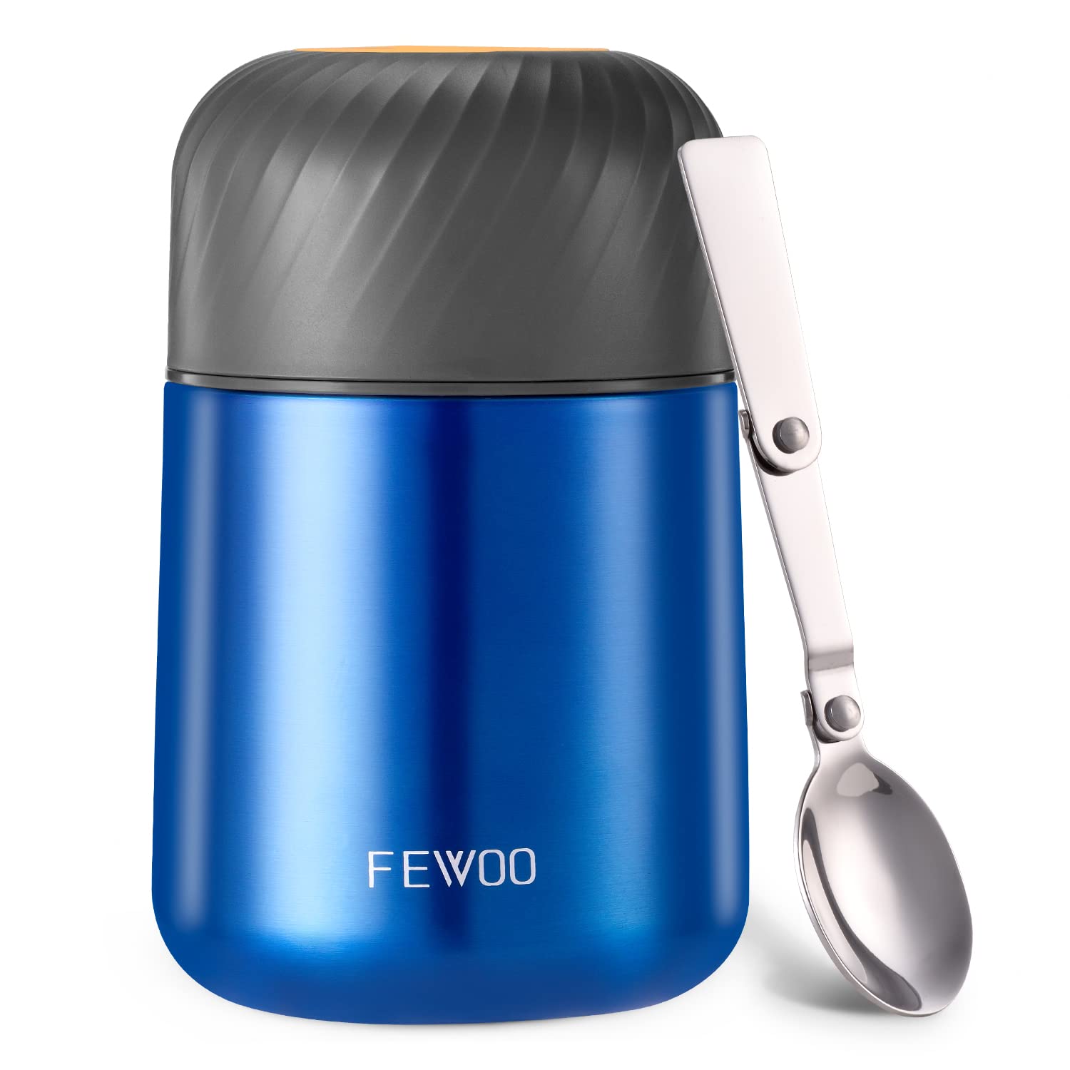 FEWOO 20oz Vacuum Insulated Stainless Steel Food Jar - Leak Proof Soup Thermos for Kids & Adults, Hot Cold Lunch Container with Foldable Spoon (Bright Blue) - Perfect for School, Office, Picnics & Outdoor Activities