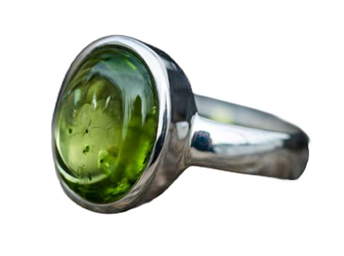 Peridot Wedding Ring for Men & Women - 925 Sterling Silver Bezel Set Oval Cabochon Statement Ring - Unisex Jewelry Gift for Anniversary, Engagement, or Special Occasion - Available in All Sizes