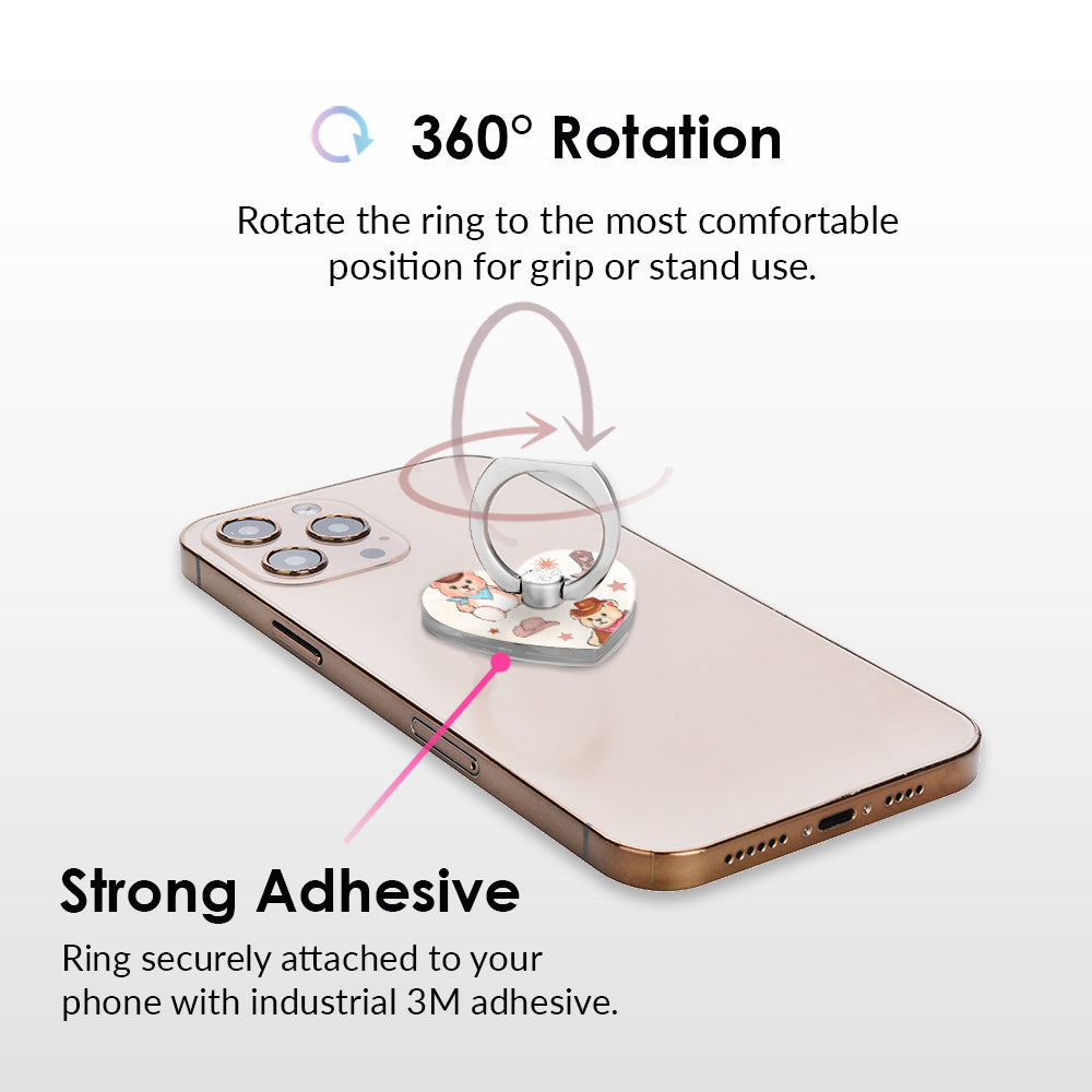 Cowboy Teddy Bear Phone Ring Holder - Cute and Functional Grip Stand for Smartphones - Perfect for Selfies, Watching Videos, and Secure Phone Handling