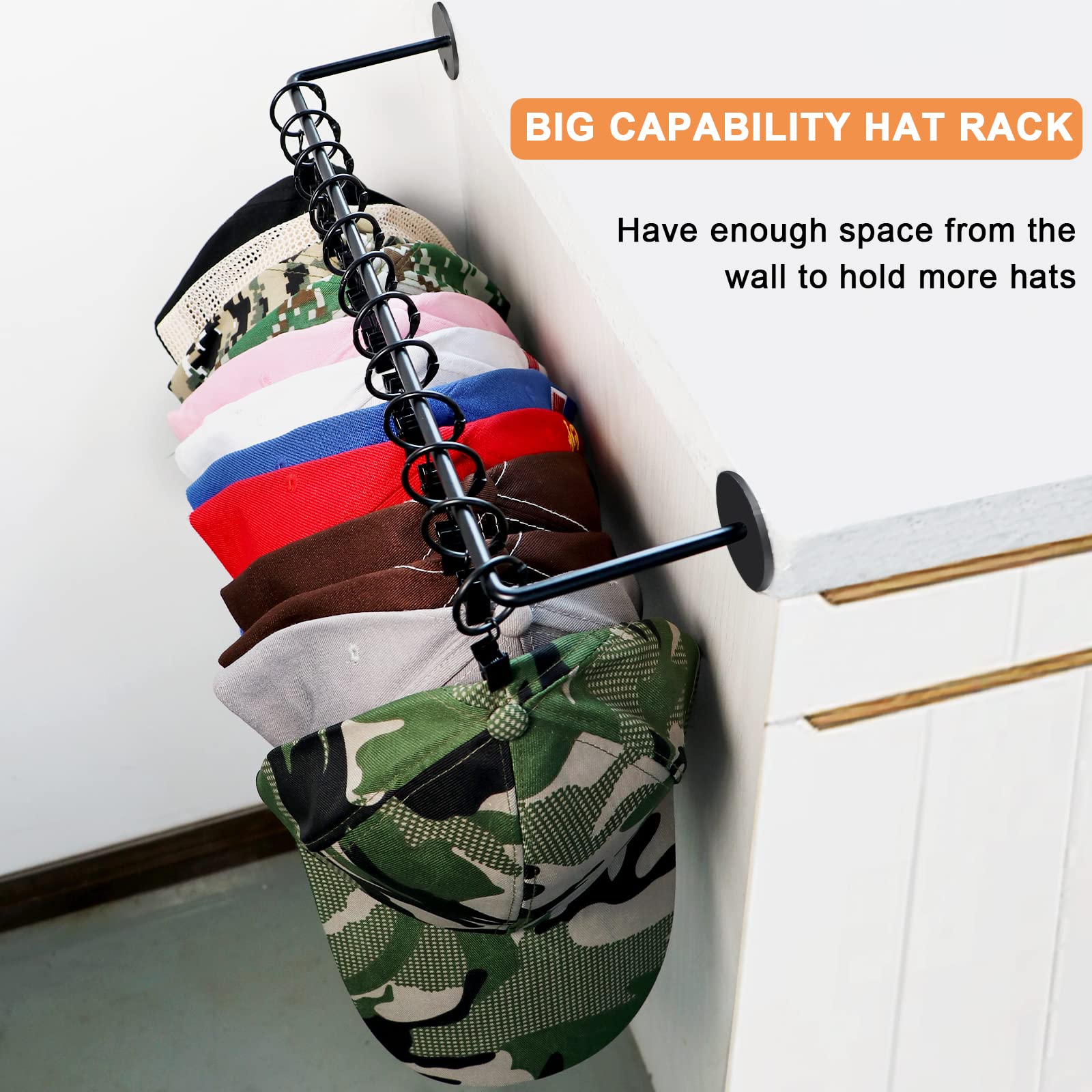 24-Hook Metal Baseball Cap Organizer - Wall Mounted Hat Rack for Closet Storage (2 Pack) | Perfect for Bedroom, Entryway & Laundry Room Organization