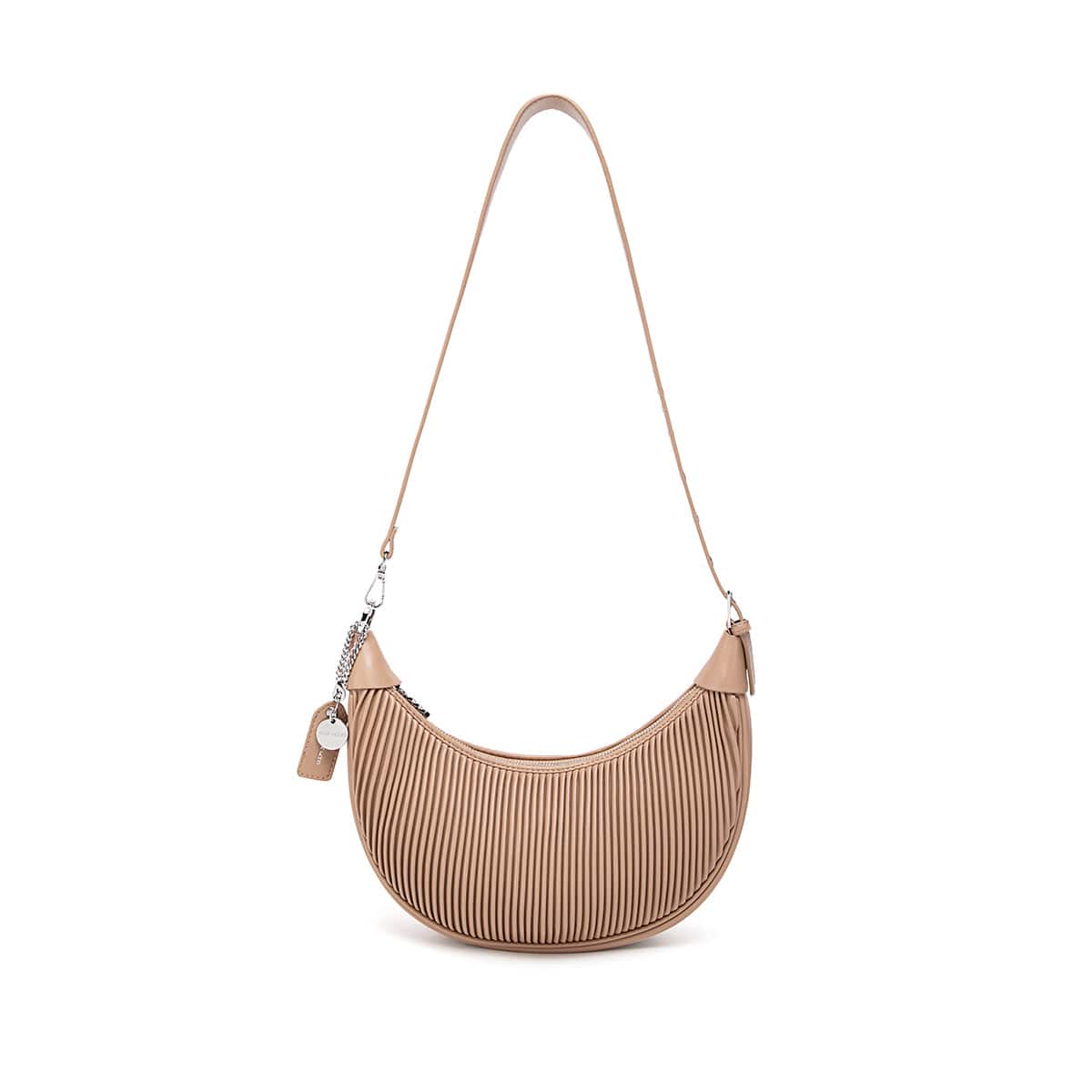 Vegan Leather Crossbody Bag for Women | Crescent Latte Pleated Shoulder Purse | Stylish & Eco-Friendly Handbag for Work, Travel & Everyday Use