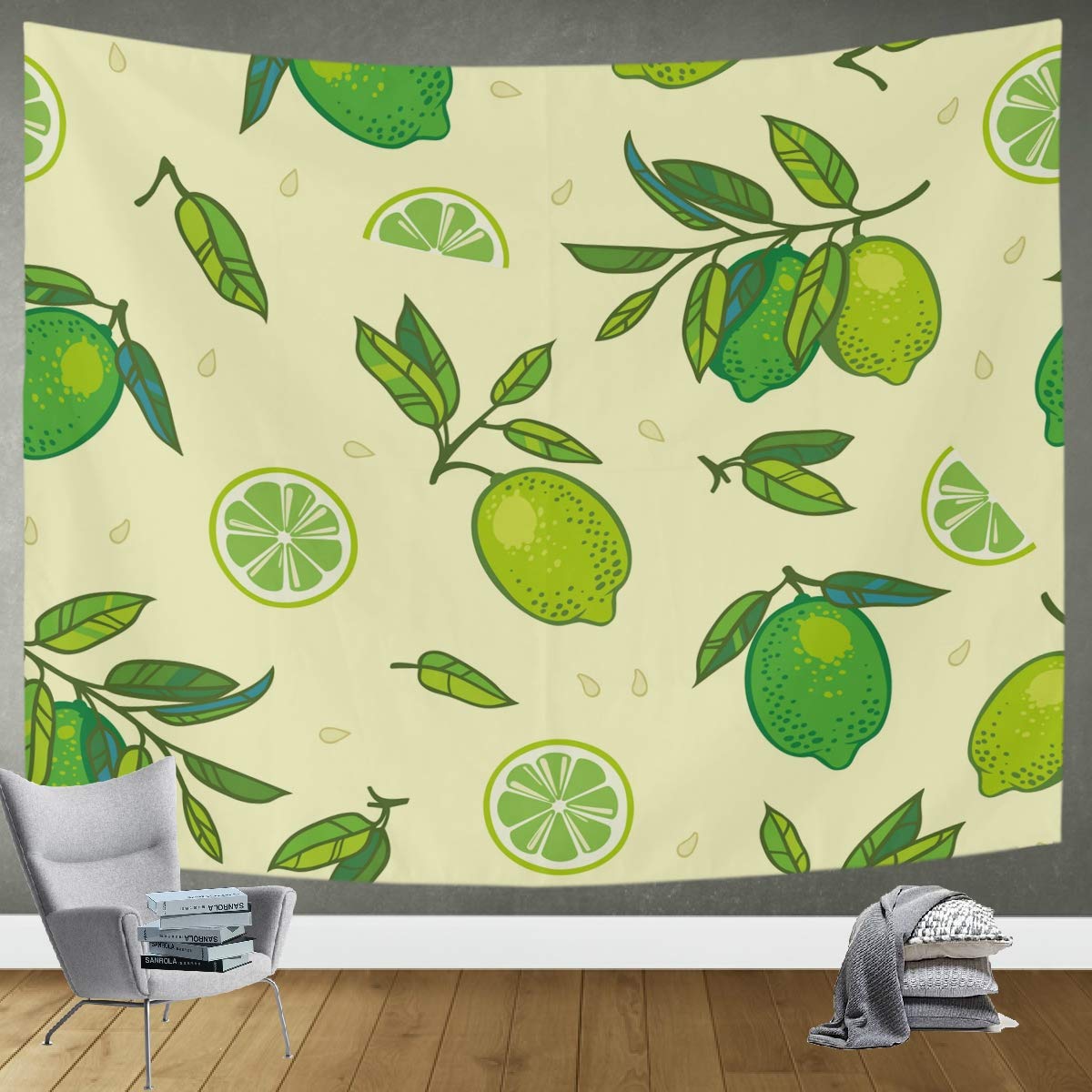 DOMIKING Green Lemon Tapestry Wall Hanging - 80x60in Boho Wall Art Decor for Bedroom, Living Room & Dorm | Trippy Fruit Design for Hippie Aesthetic & Home Decoration