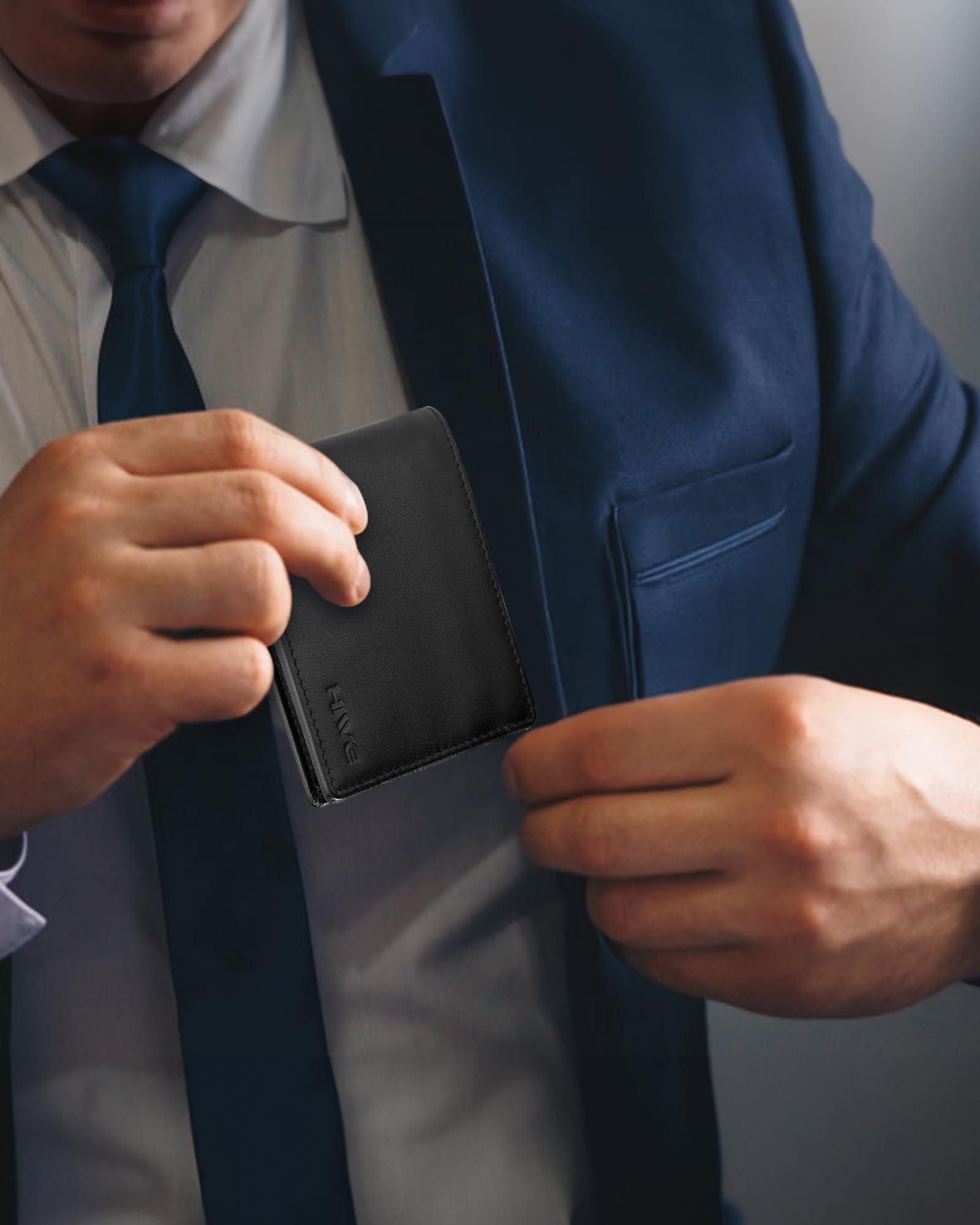 HiWe RFID Blocking Slim Bifold Genuine Leather Wallet for Men with Rechargeable Find My Tracker - Original Design (Black, Not for Android) | Perfect for Travel, Business & Everyday Carry