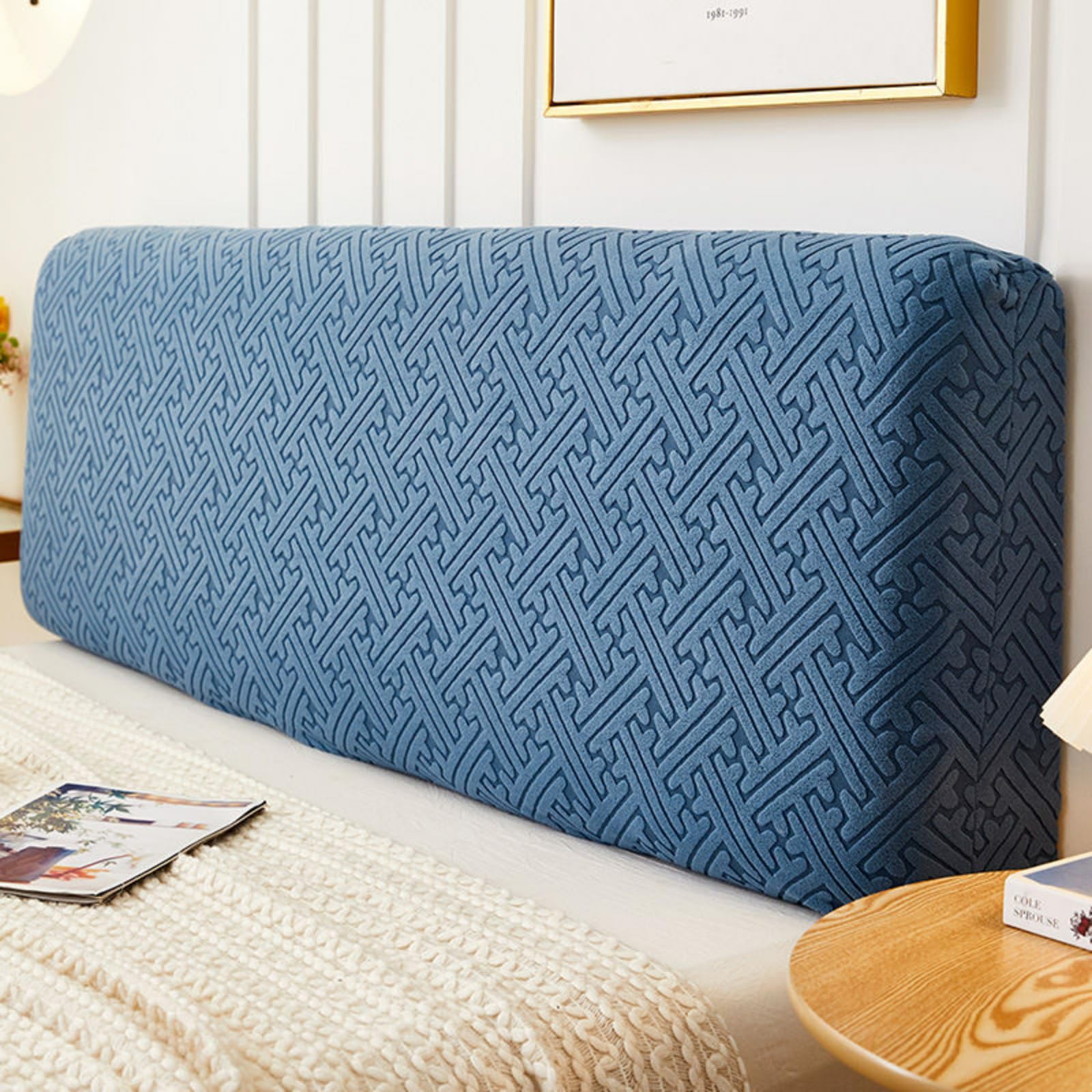 EFELIM Stretch Jacquard Bed Headboard Cover - Dustproof Protector for Queen, King & Full Size Beds - Lake Blue, Fits 74