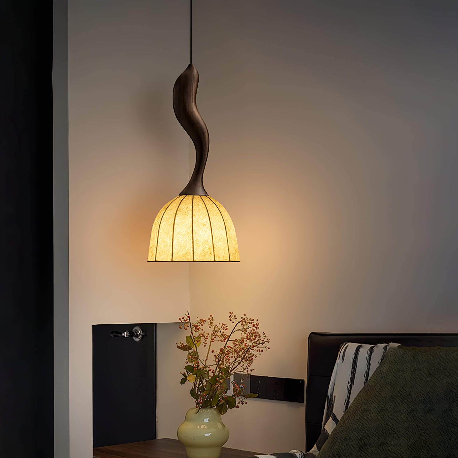 Elowen Handcrafted Twisted Wood Pendant Light - Natural Wood Ceiling Lamp for Dining Room, Kitchen Island & Bedroom Decor