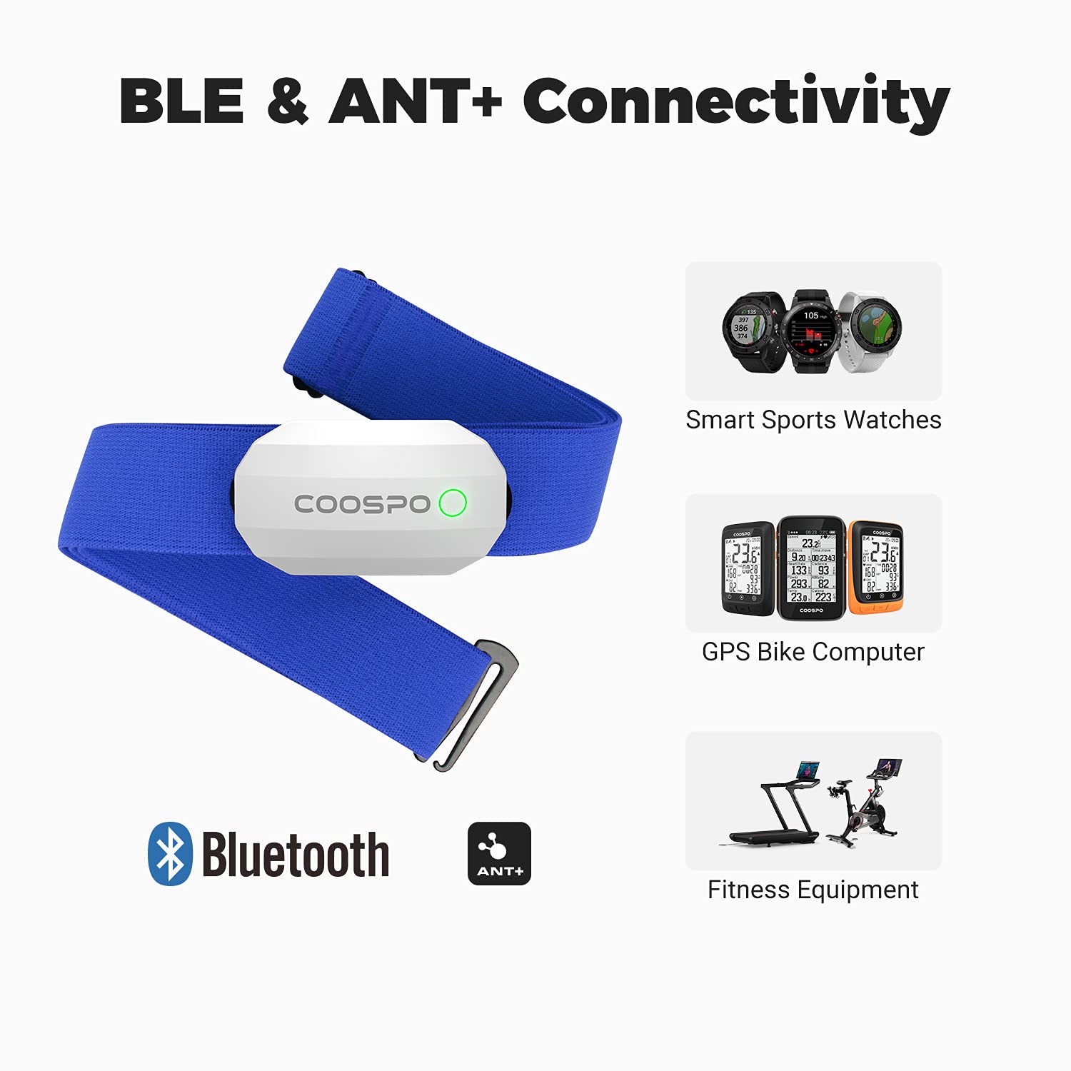 COOSPO H808S Bluetooth HR Chest Strap - ANT+ BLE Waterproof Heart Rate Monitor for Running Cycling Gym