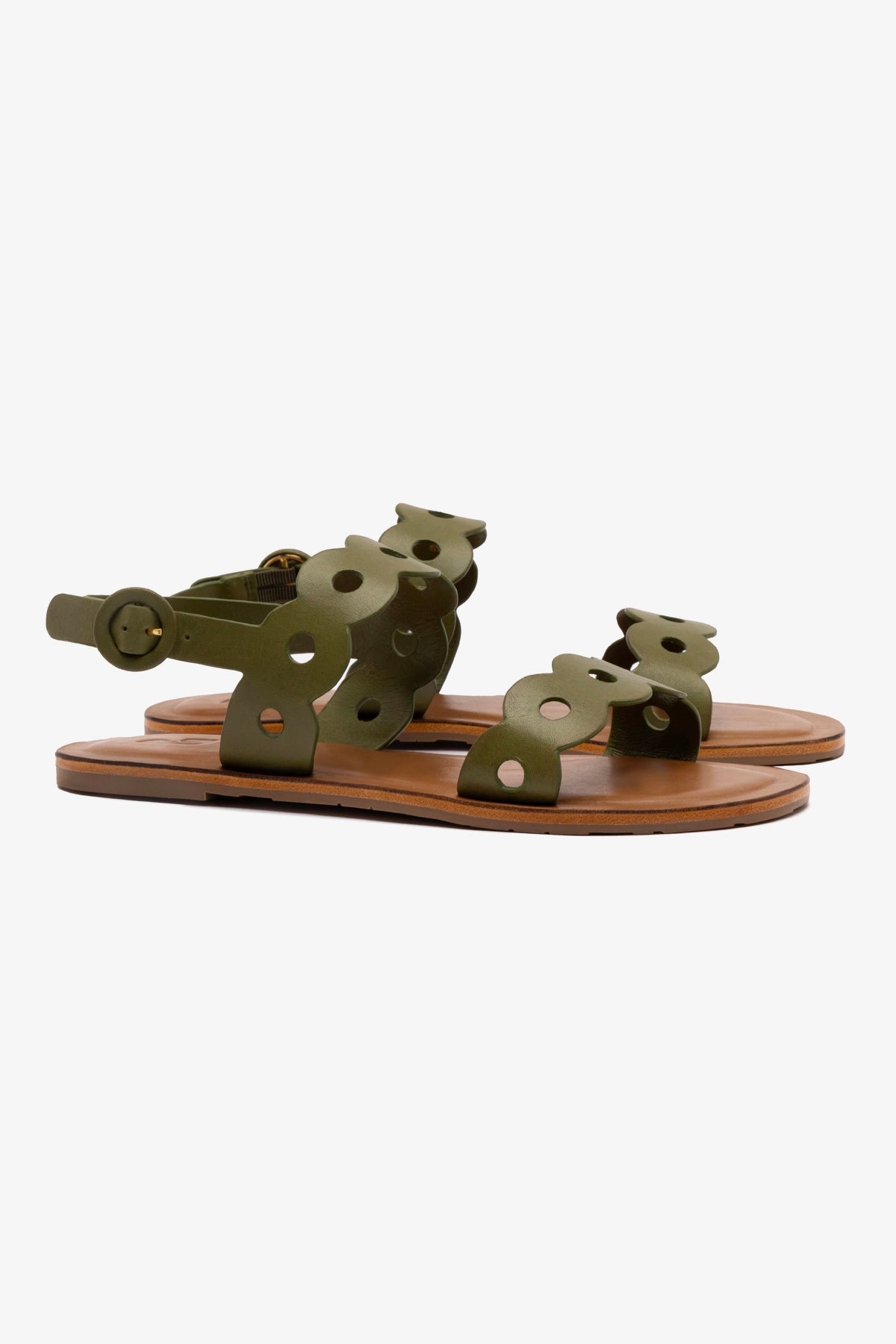 Florence Flat Sandal in Seaweed Leather - Women's Vegan Eco-Friendly Summer Sandals for Beach, Vacation & Casual Wear