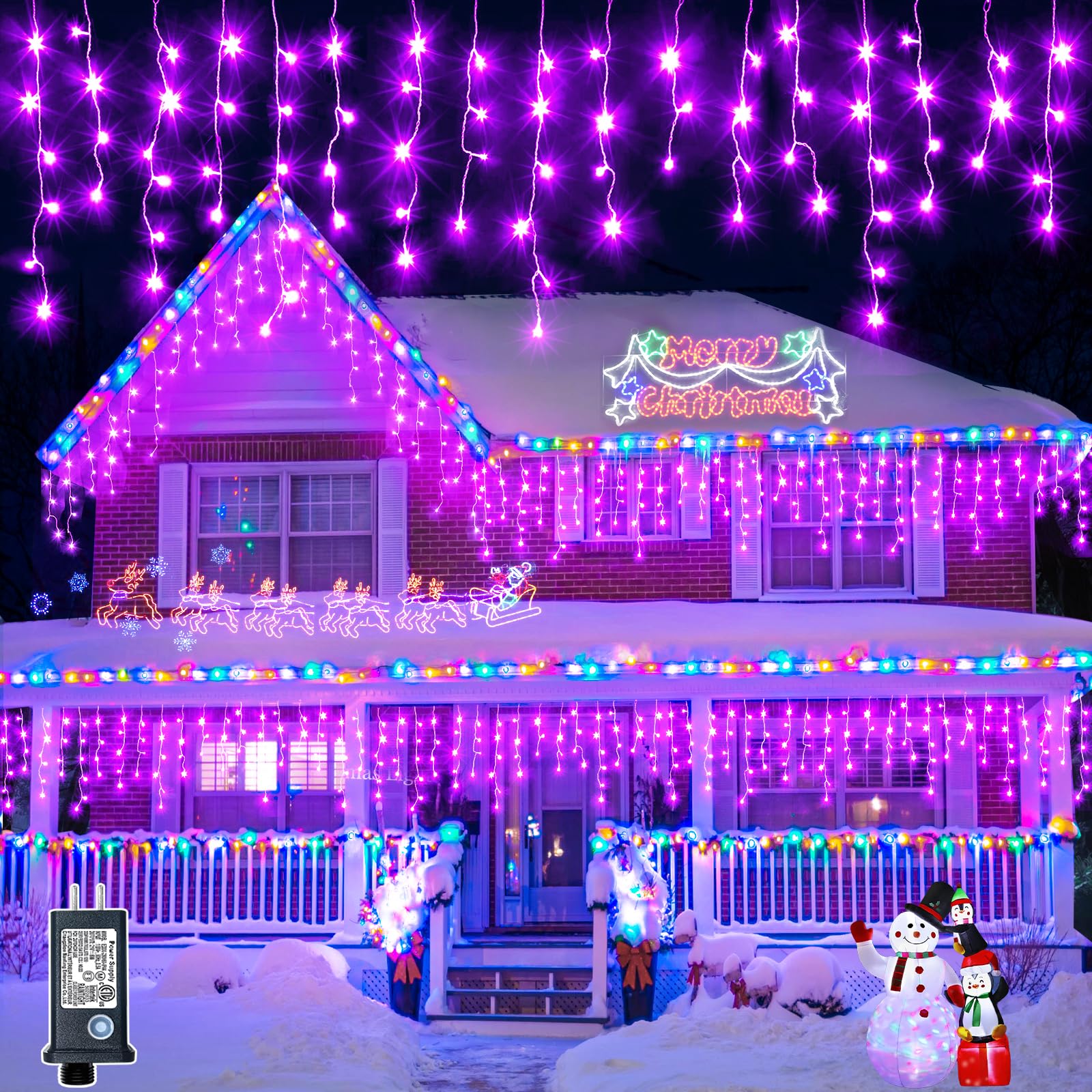 400 LED Purple Icicle Christmas Lights Outdoor, 33ft Waterproof Holiday Lights with 8 Modes & 75 Drops - Perfect for Indoor/Outdoor Christmas, Halloween, Party Decorations & Home Holiday Lighting