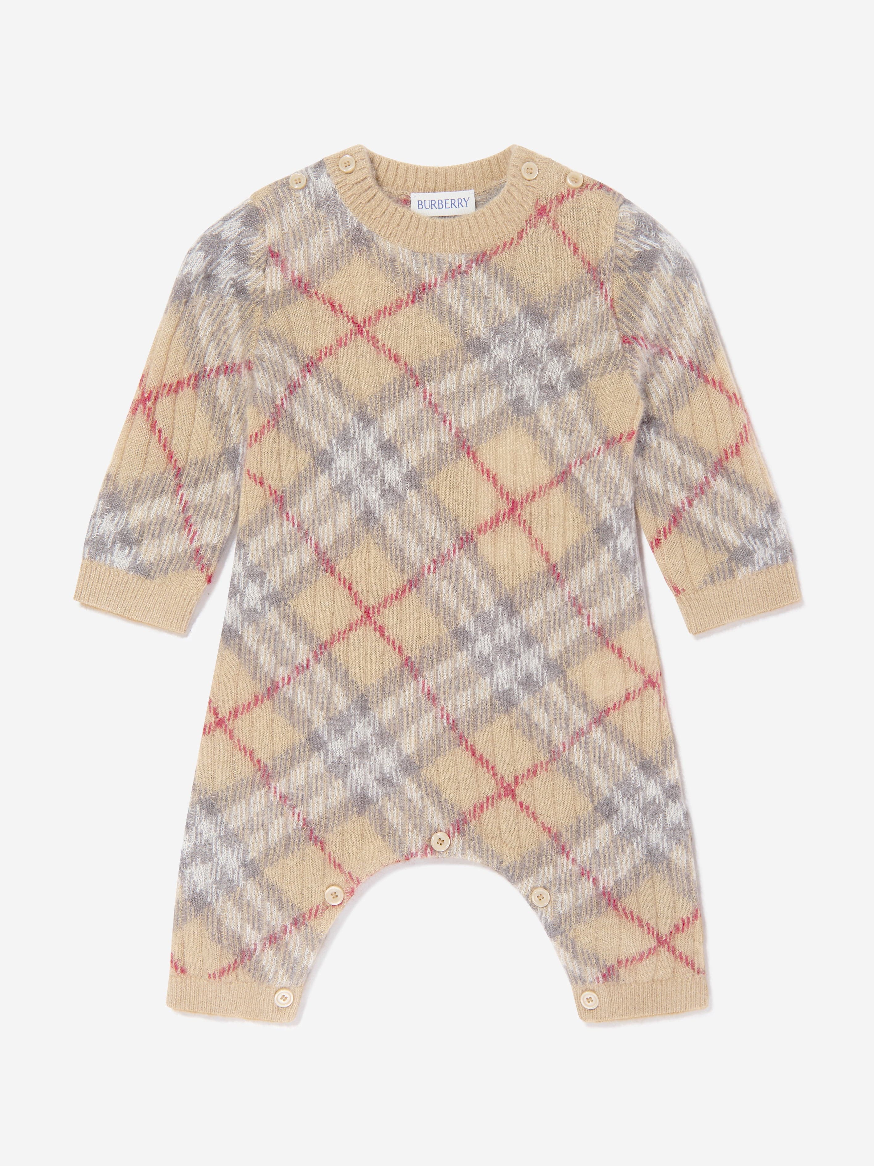 Baby Camillo Rib Check Romper in Beige - Soft Cotton Jumpsuit for Newborns & Infants - Perfect for Playtime, Photo Shoots & Everyday Wear