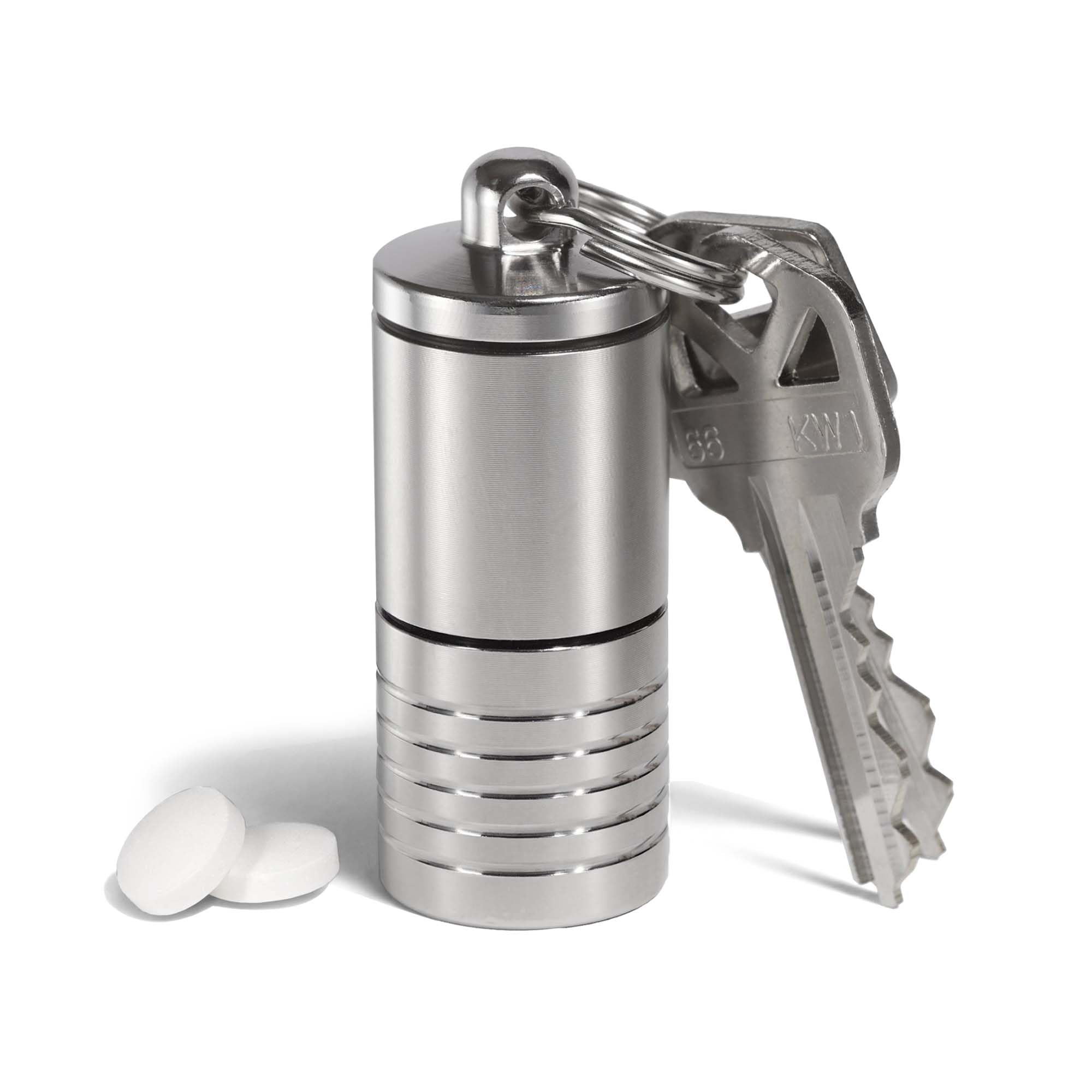Dual Chamber Keychain Pill Holder - Stainless Steel Waterproof Pill Case - Compact & Customizable - Made in USA - Perfect for Travel, Gym & Daily Medication Storage