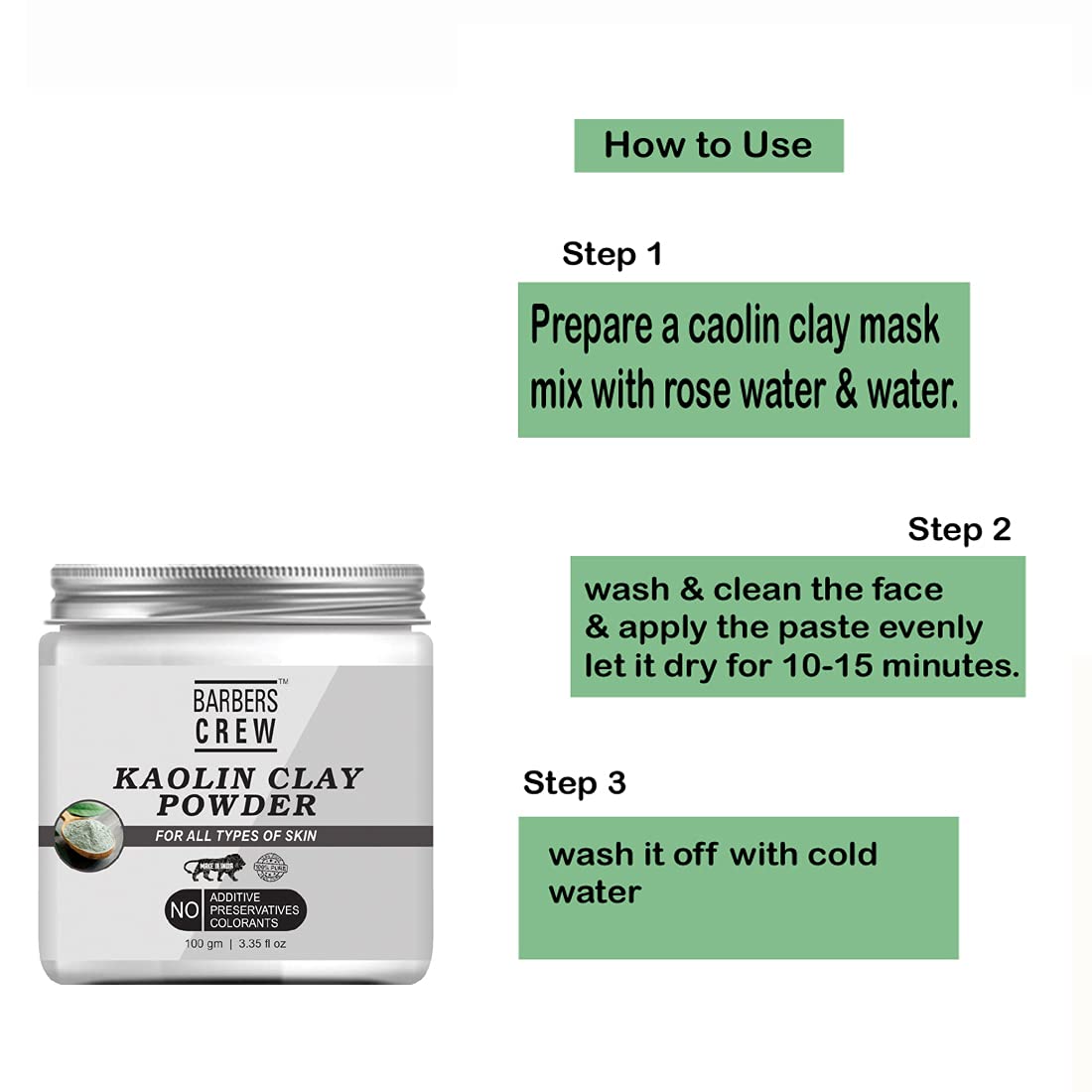 Pure Natural White Kaolin Clay Powder for Face Masks - 100g | Acne Treatment, Blackhead Removal, Skin Repair & Brightening | Organic Facial Clay for Glowing Skin | Perfect for Spa Days & At-Home Skincare Routines