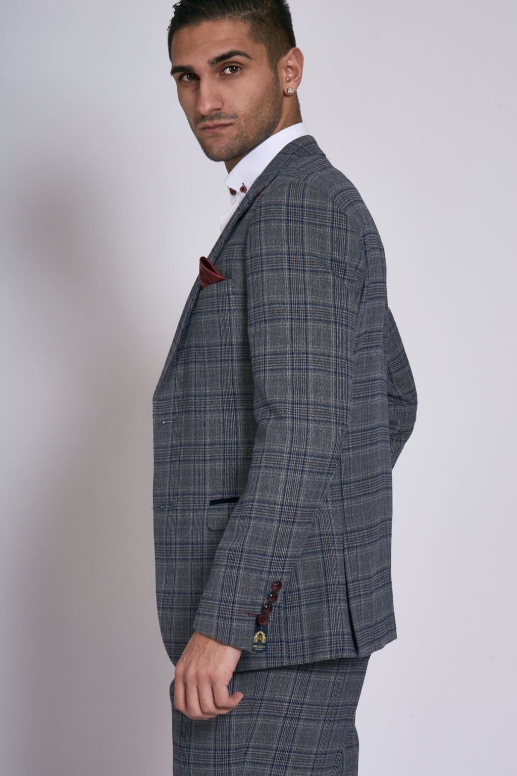 Marc Darcy ENZO Grey Men's Blue Check Tweed Blazer Jacket - Classic Slim Fit Formal Coat for Business, Weddings & Special Occasions