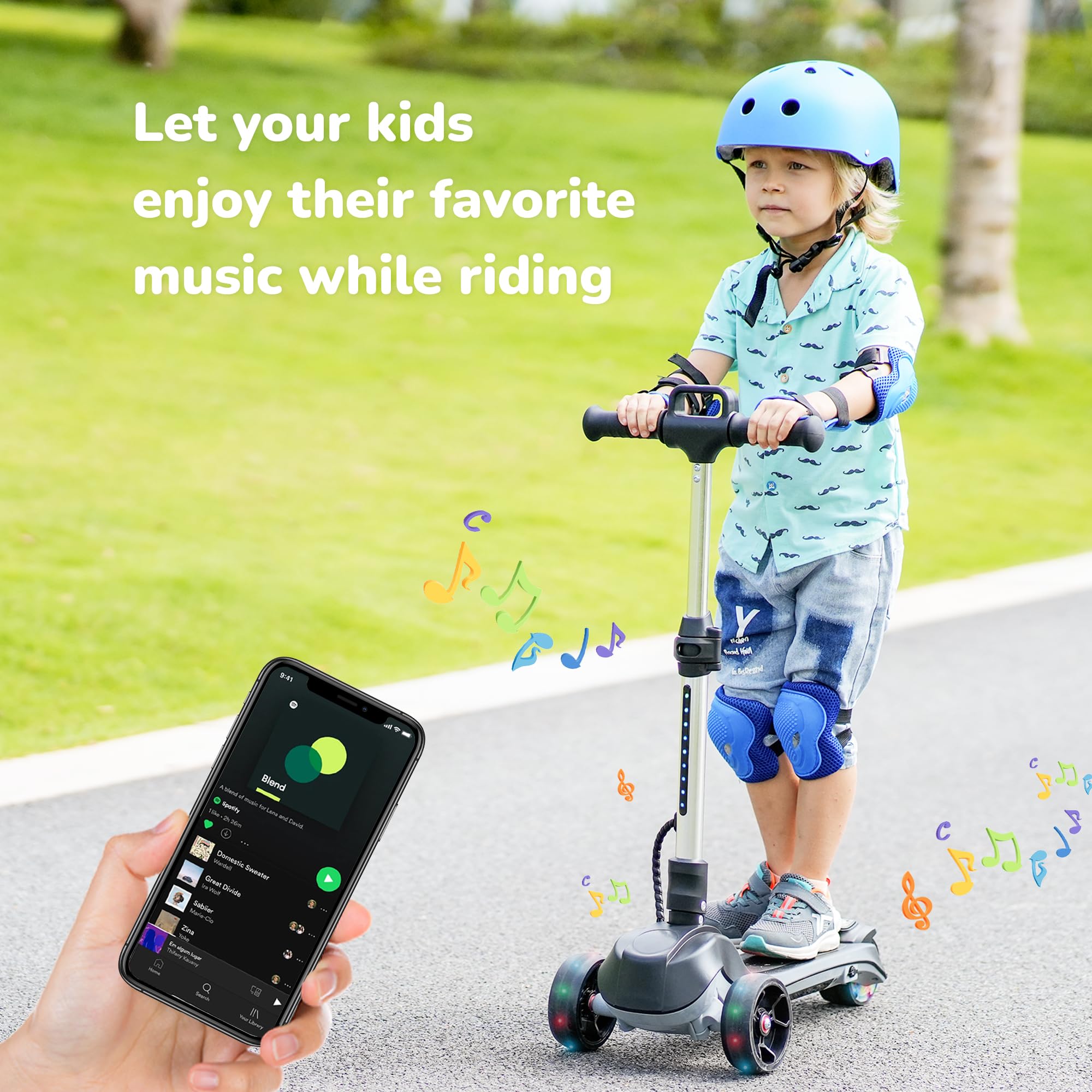 iScooter ik2 Electric Scooter for Kids Ages 3-8 - Bluetooth Speaker, LED Light Wheels, Adjustable Height, Foldable Design - Perfect for Commuting to School, Park Rides & Neighborhood Fun