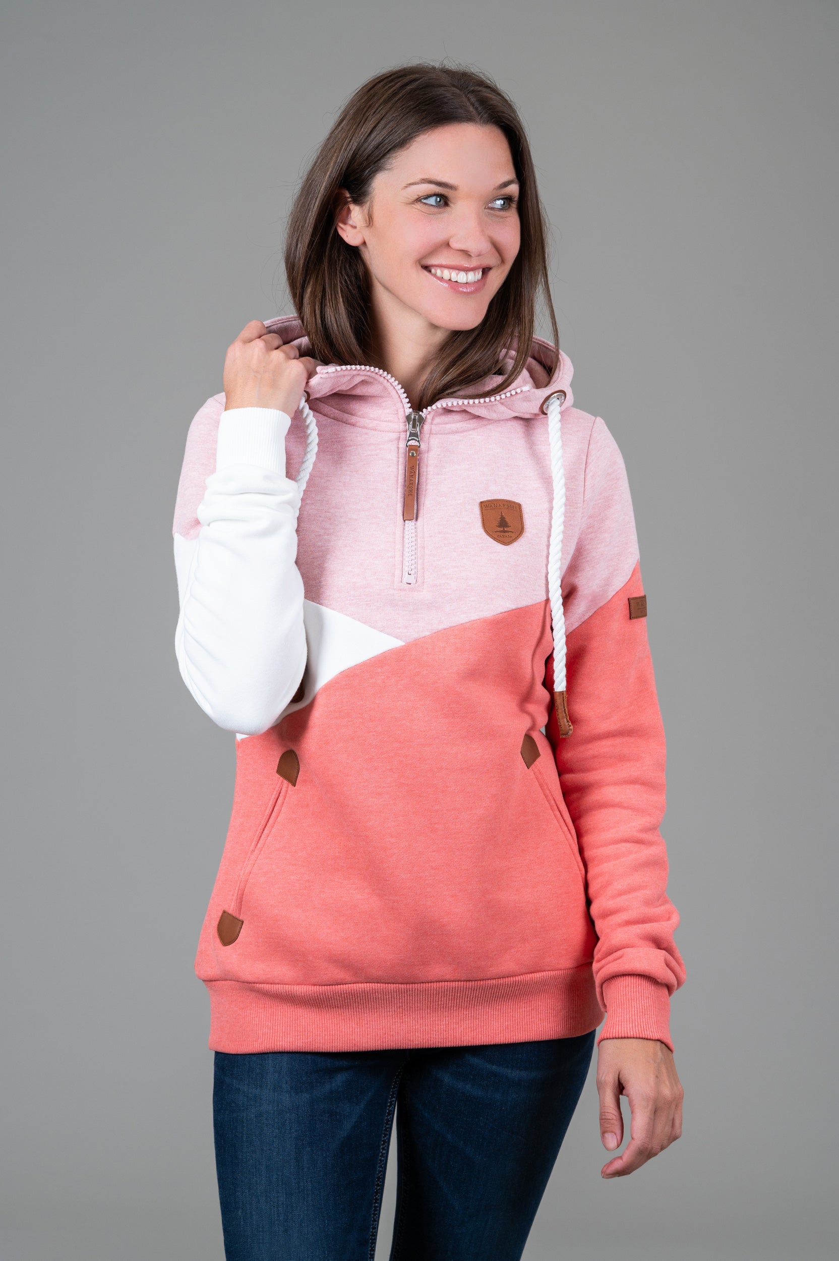 Roxy Coral Pink Half Zip Hoodie for Women - Soft Fleece Pullover with Front Pockets | Perfect for Casual Wear, Gym, and Outdoor Activities