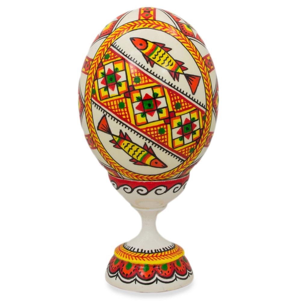 Hand-Painted Ukrainian Wooden Easter Egg Pysanka - Traditional Folk Art Decor - 3.75 Inches with Display Stand - Perfect for Easter Decorations, Home Display & Cultural Gift Giving
