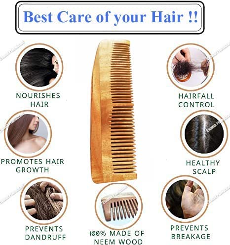 Natural Neem Wooden Comb for Men, Women & Kids - Anti-Dandruff, Hair Growth, Non-Static, Wide Teeth Design - Perfect for Daily Hair Care & Scalp Massage at Home