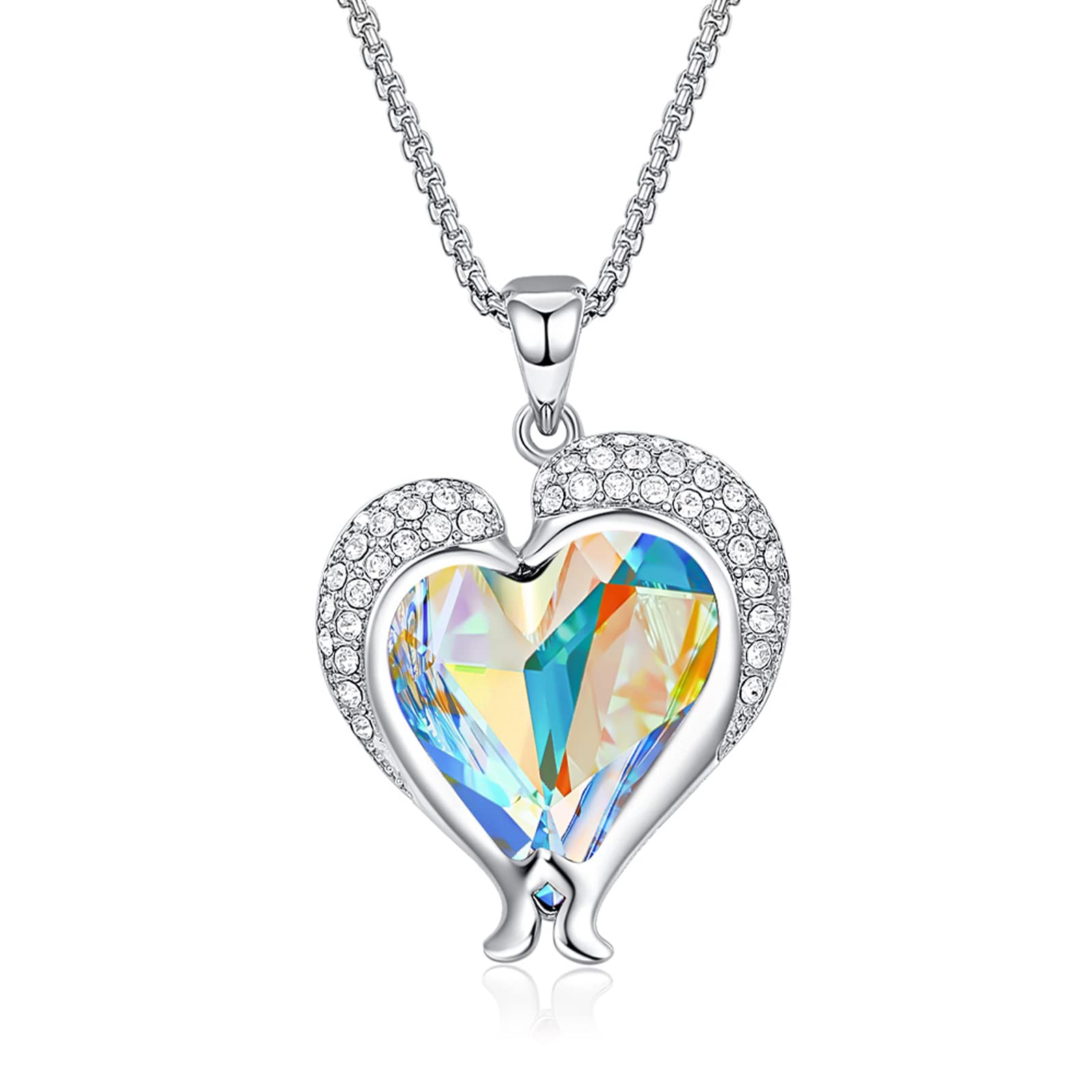 Sterling Silver Dolphin Necklace for Women - Heart of The Ocean Cubic Zirconia Pendant Jewelry Gift for Mom, Birthday, Anniversary with Gift Box | Elegant Everyday Wear & Special Occasion Gift