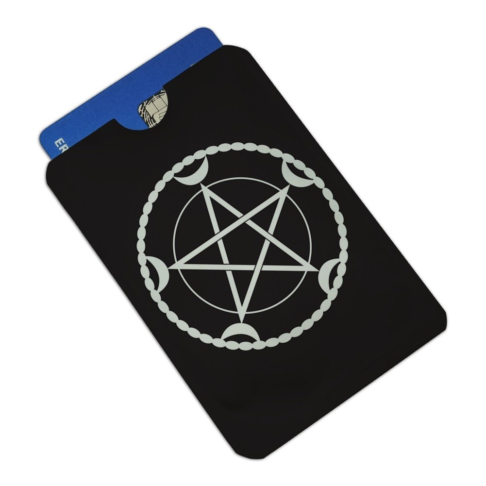Pentacle Pentagram Moon Goddess Wiccan Witch RFID Blocking Wallet Sleeves - Set of 4 for Credit Card Protection - Perfect for Pagan Rituals, Nature Lovers & Secure Travel