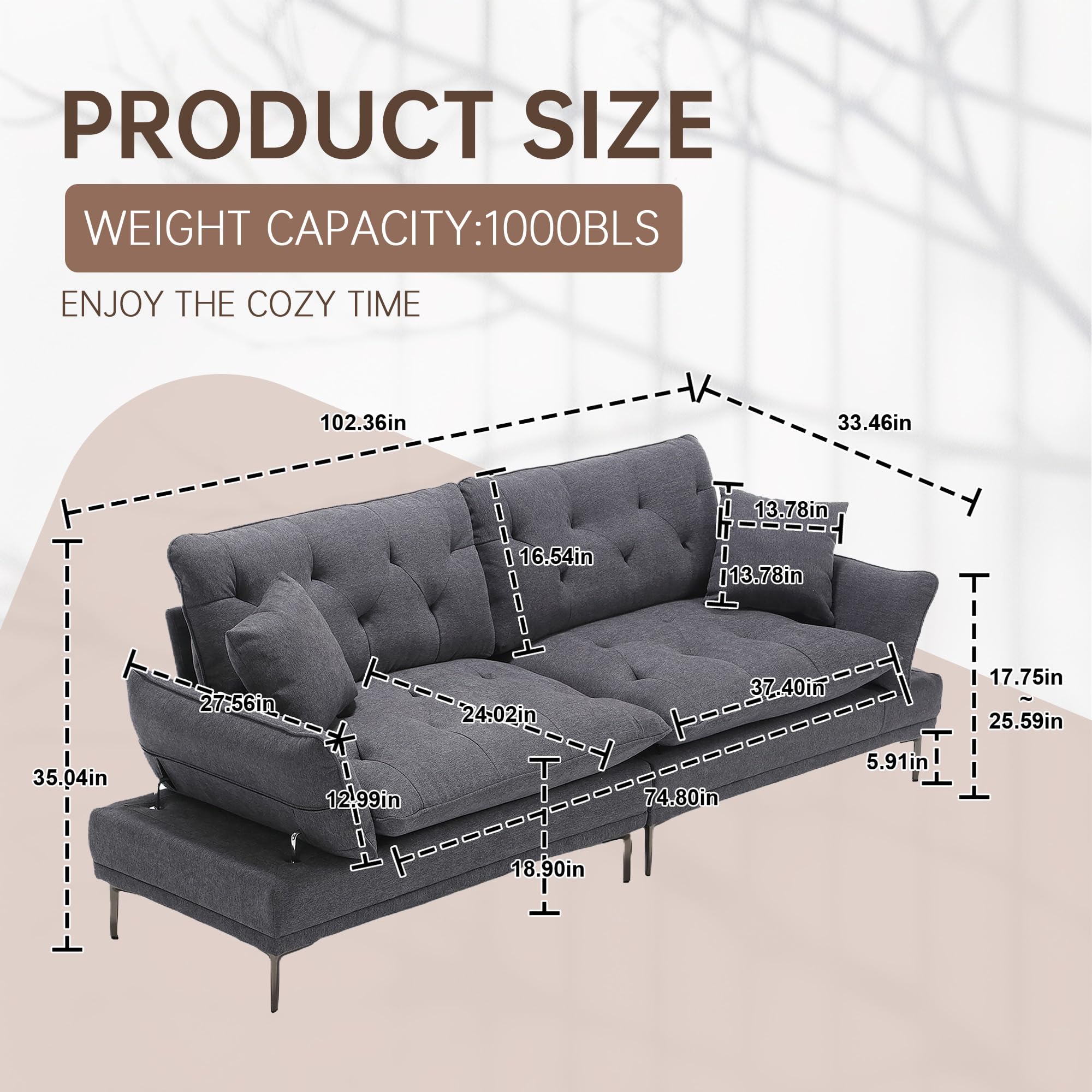 Modern Convertible Futon Sofa Bed - 3-in-1 Multi-Person Sleeper Sofa with 2 Pillows & Soft Backrest | Split Design Lazy Sofa for Living Room, Office, Apartment | Dark Grey | Perfect for Small Spaces, Guest Rooms & Studio Apartments