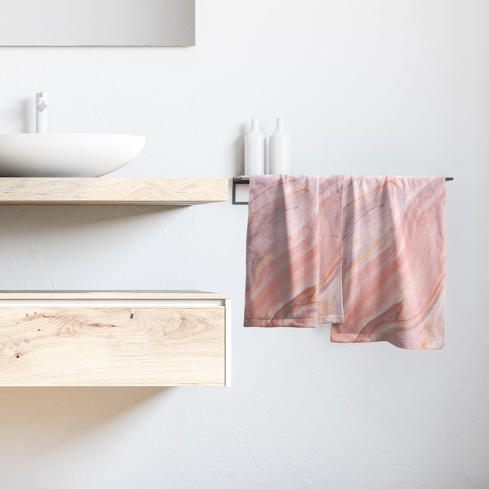Luxury Marble Bath Towels Set of 2 - Rose Gold & Gray Super Soft Hand & Bath Towels for Bathroom, Kitchen, Hotel, Spa | Valentine's Day, Mother's Day & Wedding Gifts | Perfect for Home Decor, Guest Towels & Luxury Spa Experience