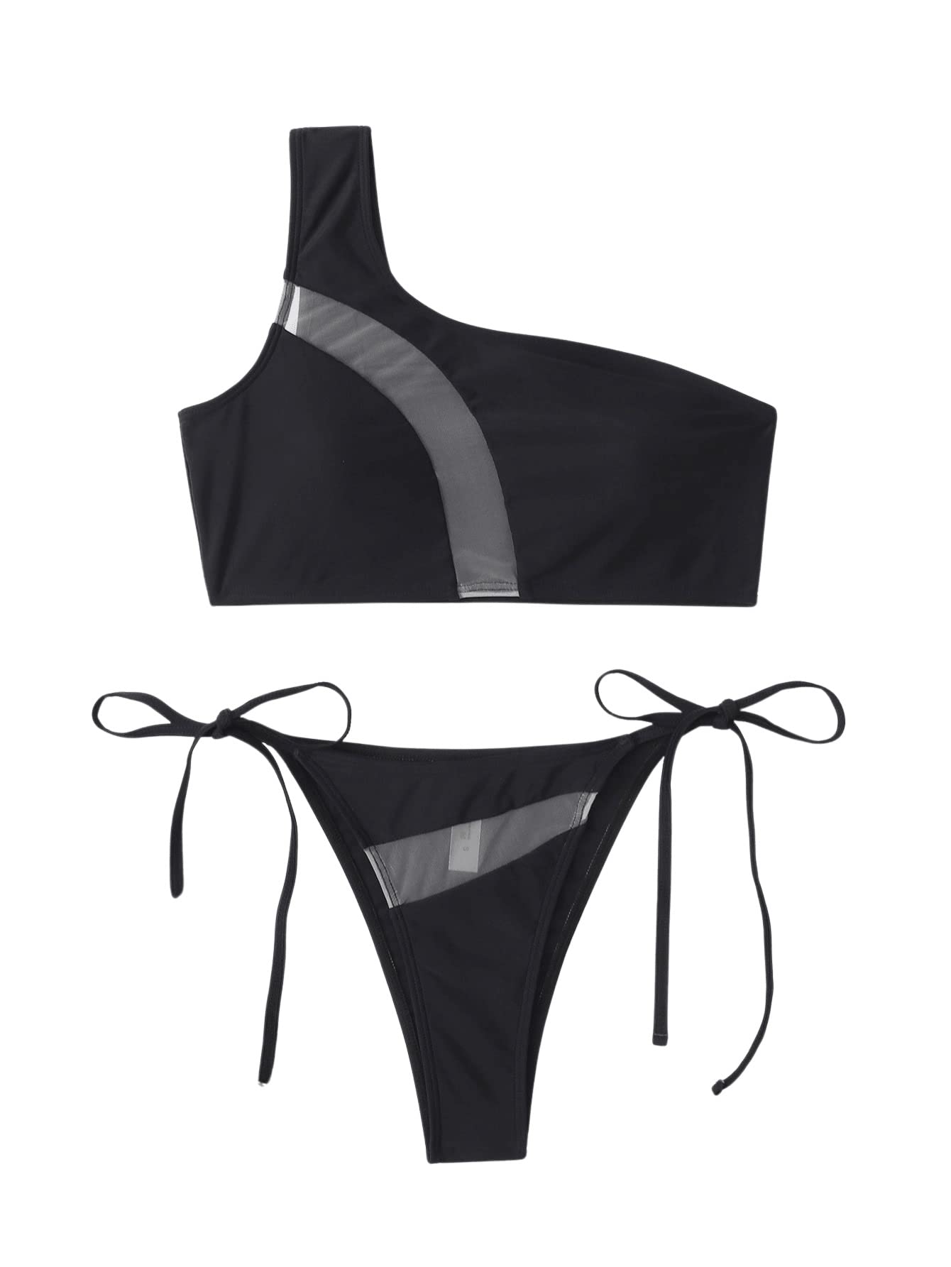 SweatyRocks Women's Sexy One Shoulder Tie Knot Bikini Swimsuit - Trendy Bathing Suit for Beach, Pool & Summer Vacations