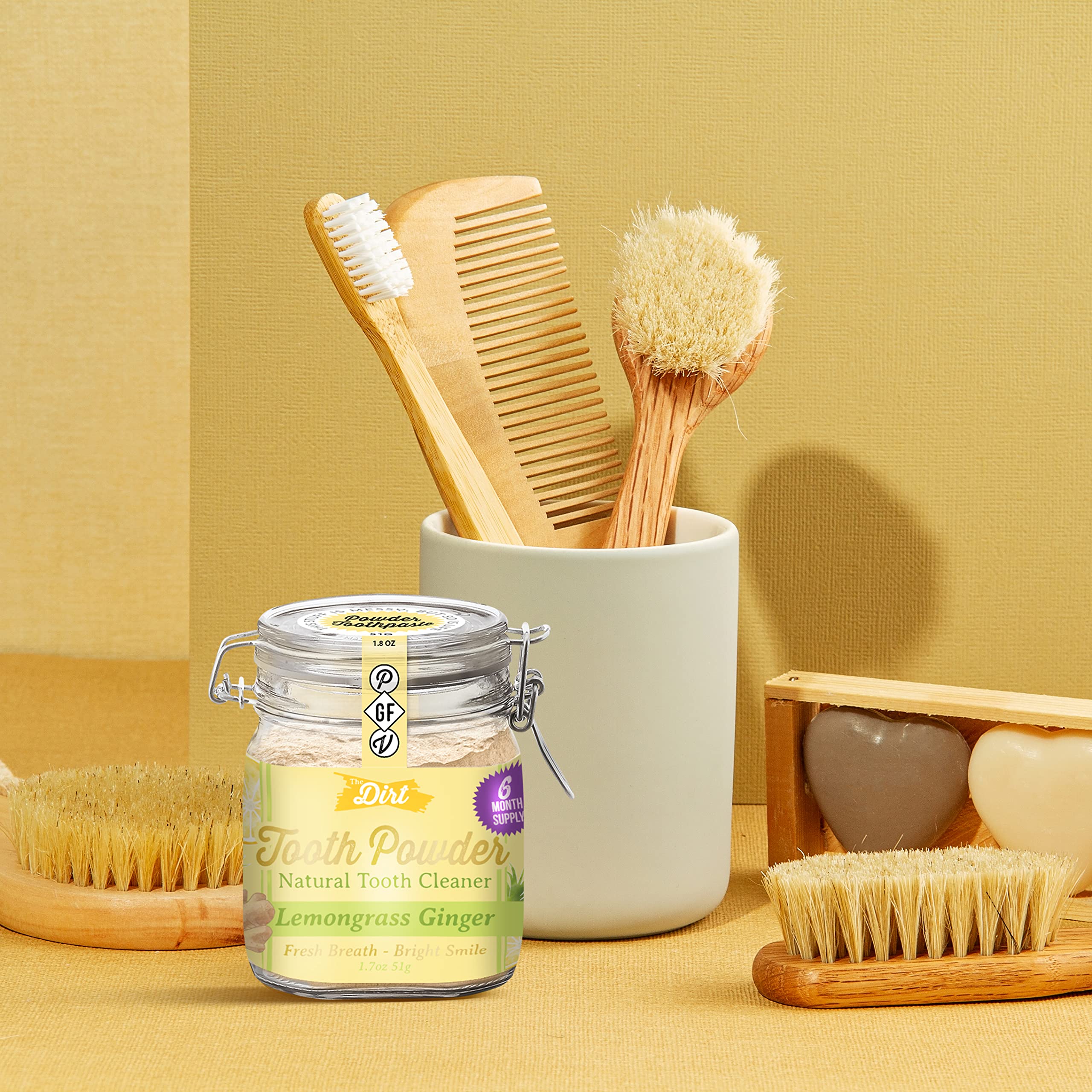 Natural Remineralizing Tooth Powder with Hydroxyapatite - Fluoride-Free, Gluten-Free & Vegan Teeth Whitening Powder for Sensitive Teeth - Organic Lemongrass & Ginger Flavor (51g, 6 Month Supply) | Gentle Daily Oral Care & Eco-Friendly Alternative to Toothpaste