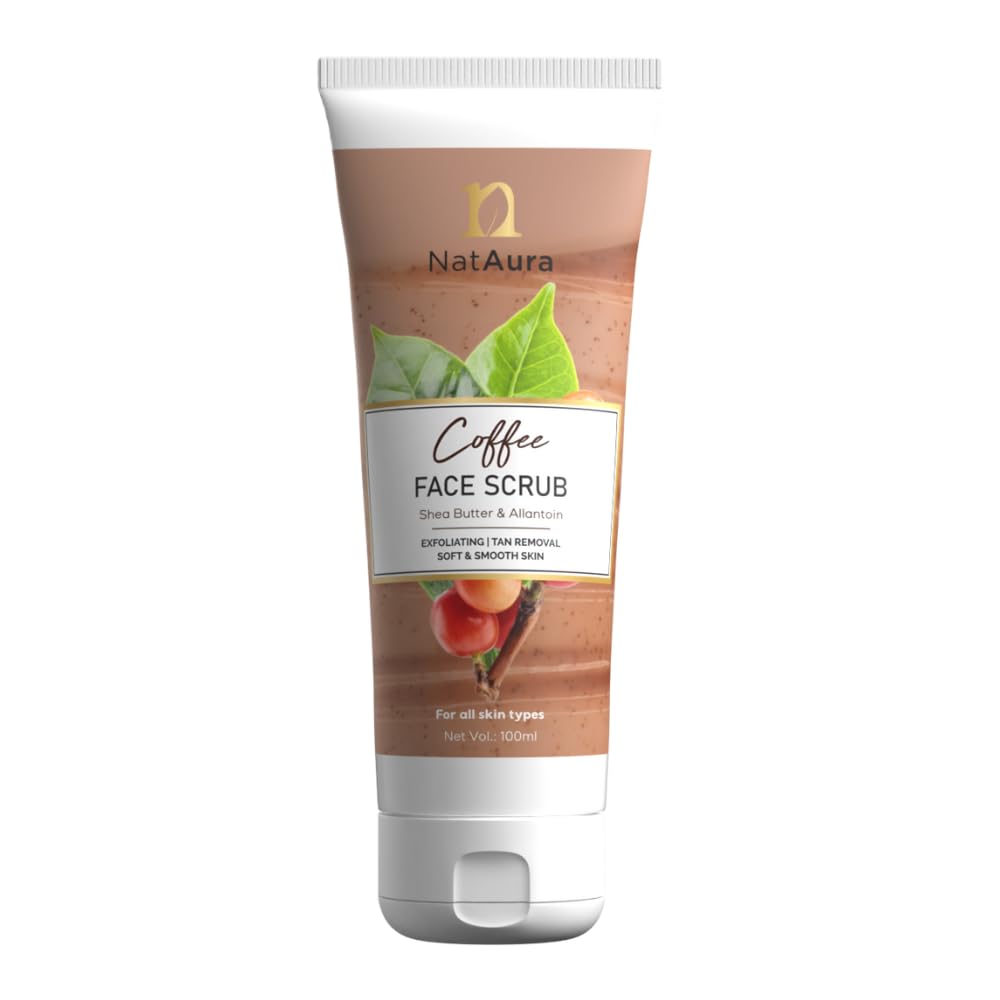 NatAura Coffee Face Scrub with Natural Coffee & Antioxidants - Exfoliating Scrub for Dead Skin Removal, Pore Cleansing & Skin Brightening - Achieve Smooth Radiant Complexion - 100g - Perfect for Morning Skincare Routine & Pre-Makeup Prep